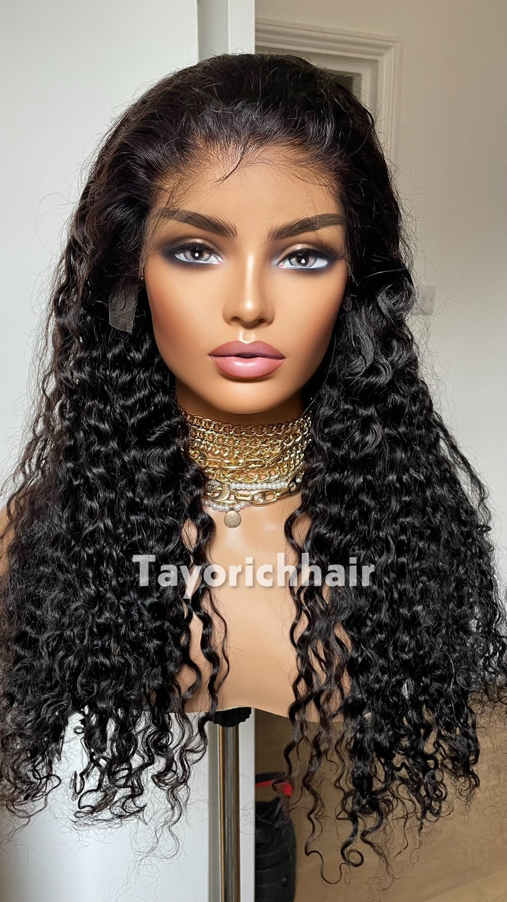 24" Wet and Wavy Curls HD Lace Human Hair Wig - 180% Density 1B Natural Black | Medical & Beauty