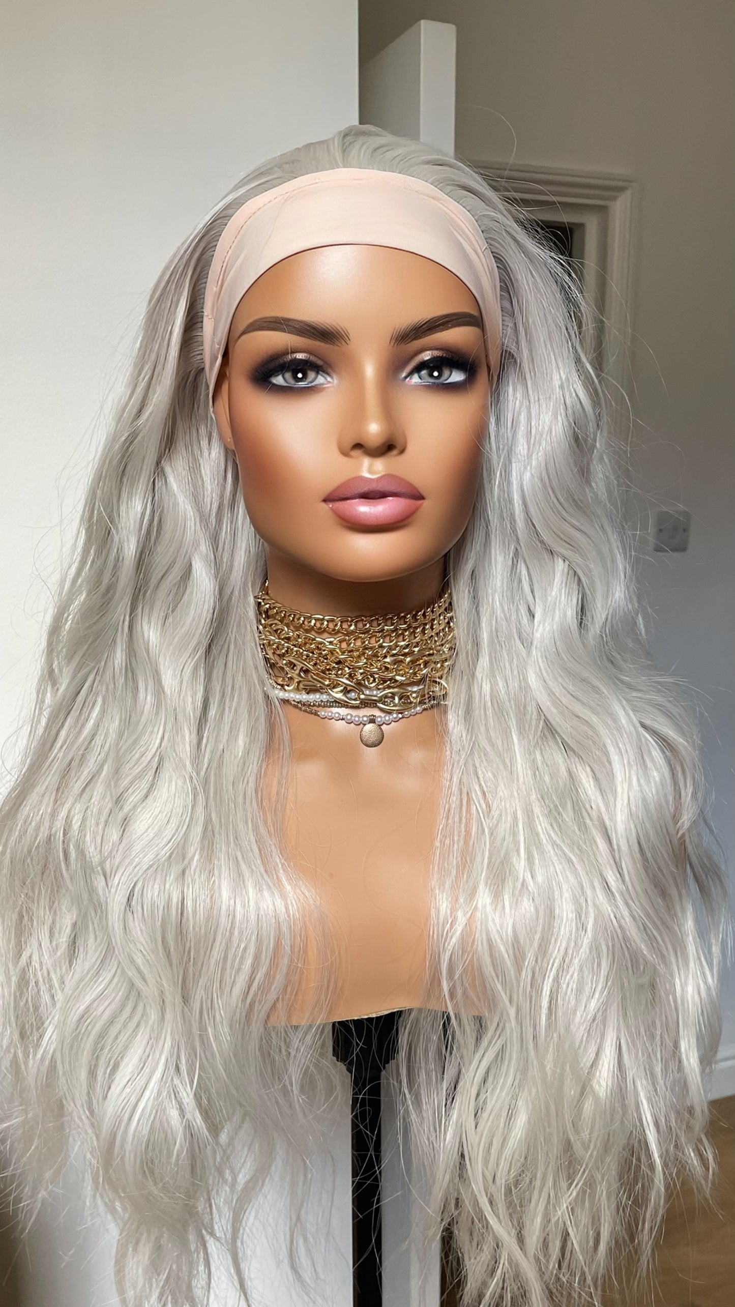 Ponytail Glueless Wig/ No Lace/ Headband Wig For Women/ Updo Synthetic Wig