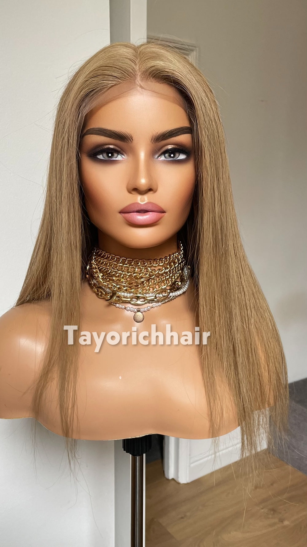Golden Ash Blonde Human Hair Wig | 18” Straight