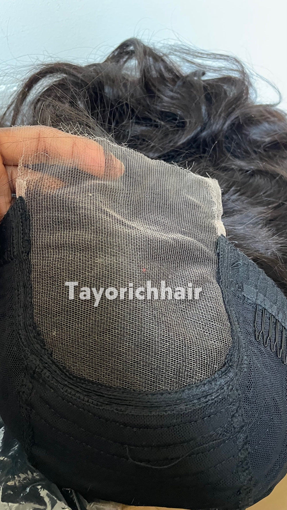 TayoRichHair 4x4 HD Lace Wavy Wig with Bangs – 100% Soft Human Hair (24 Inch, 150% Density, Color 1B, Small/Extra-Small Cap, Snug Glueless Fit)