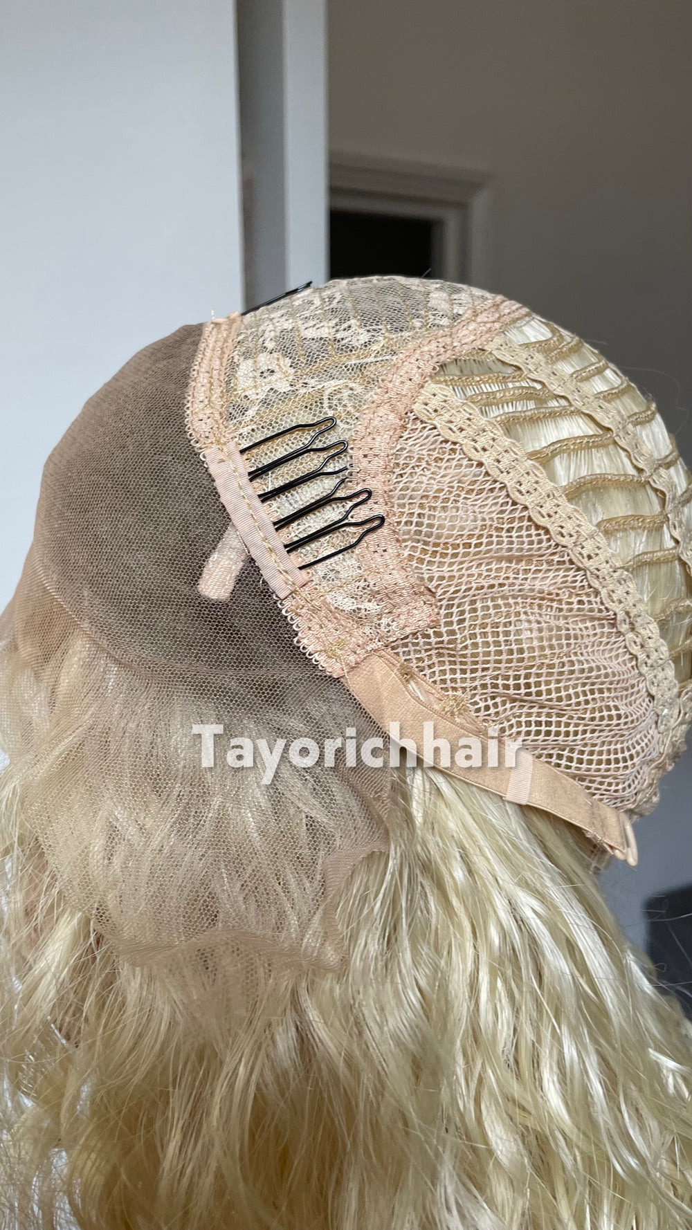Bleach Blonde Curly Wig with Dark Roots | 20” Lightweight