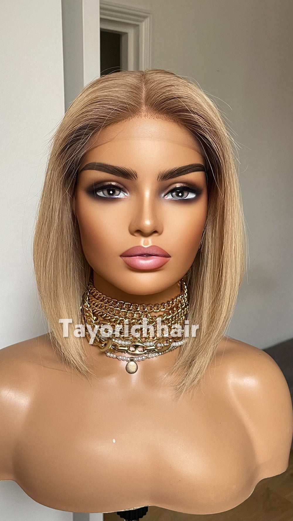 Glueless 12 Inch Blonde Bob Human Hair Wig - 150% Density, Silk Top European Virgin Hair