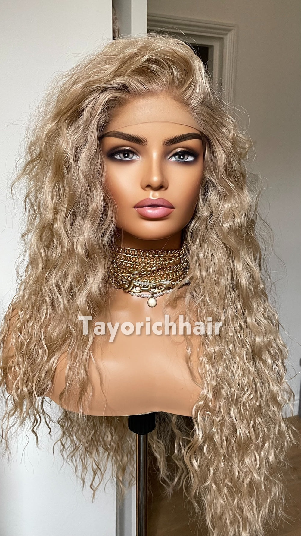 Medium Blonde Curly Wig | 10” Front 20” Back | Heat Safe Synthetic Lace Front Wig | 13x3 Transparent Lace | Small Cap | Tayorichhair
