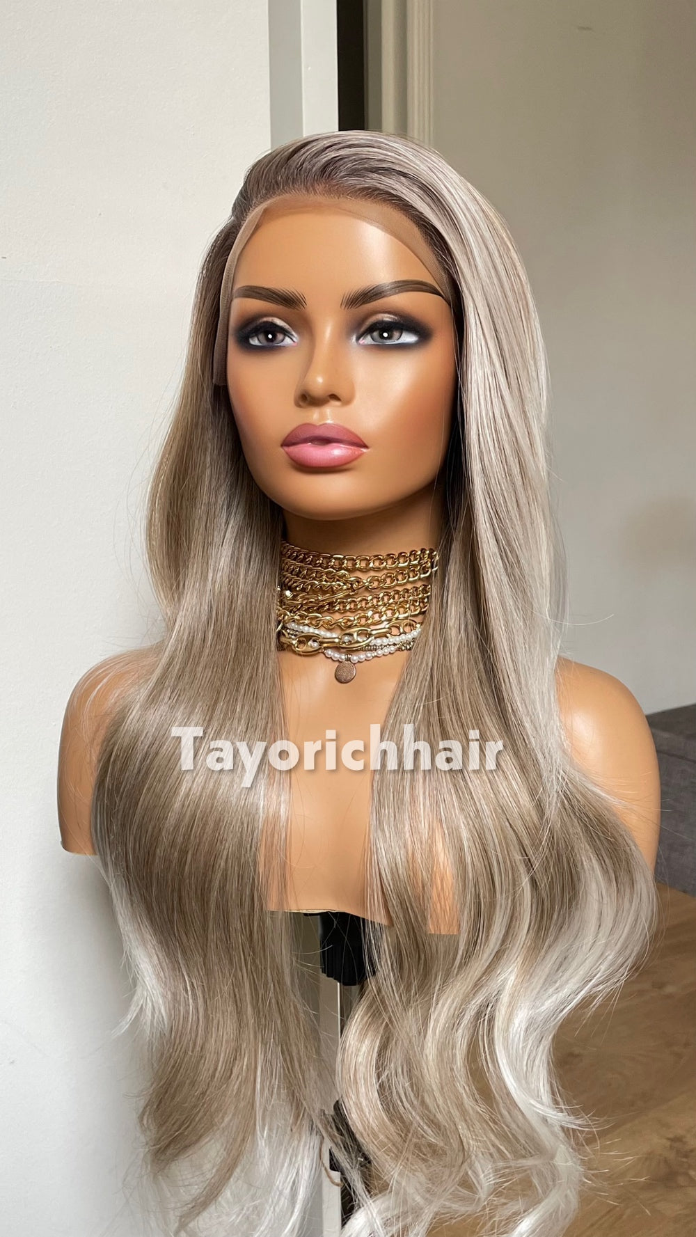 Dark Ash Blonde Wig With Highlights; Heat Safe Synthetic
