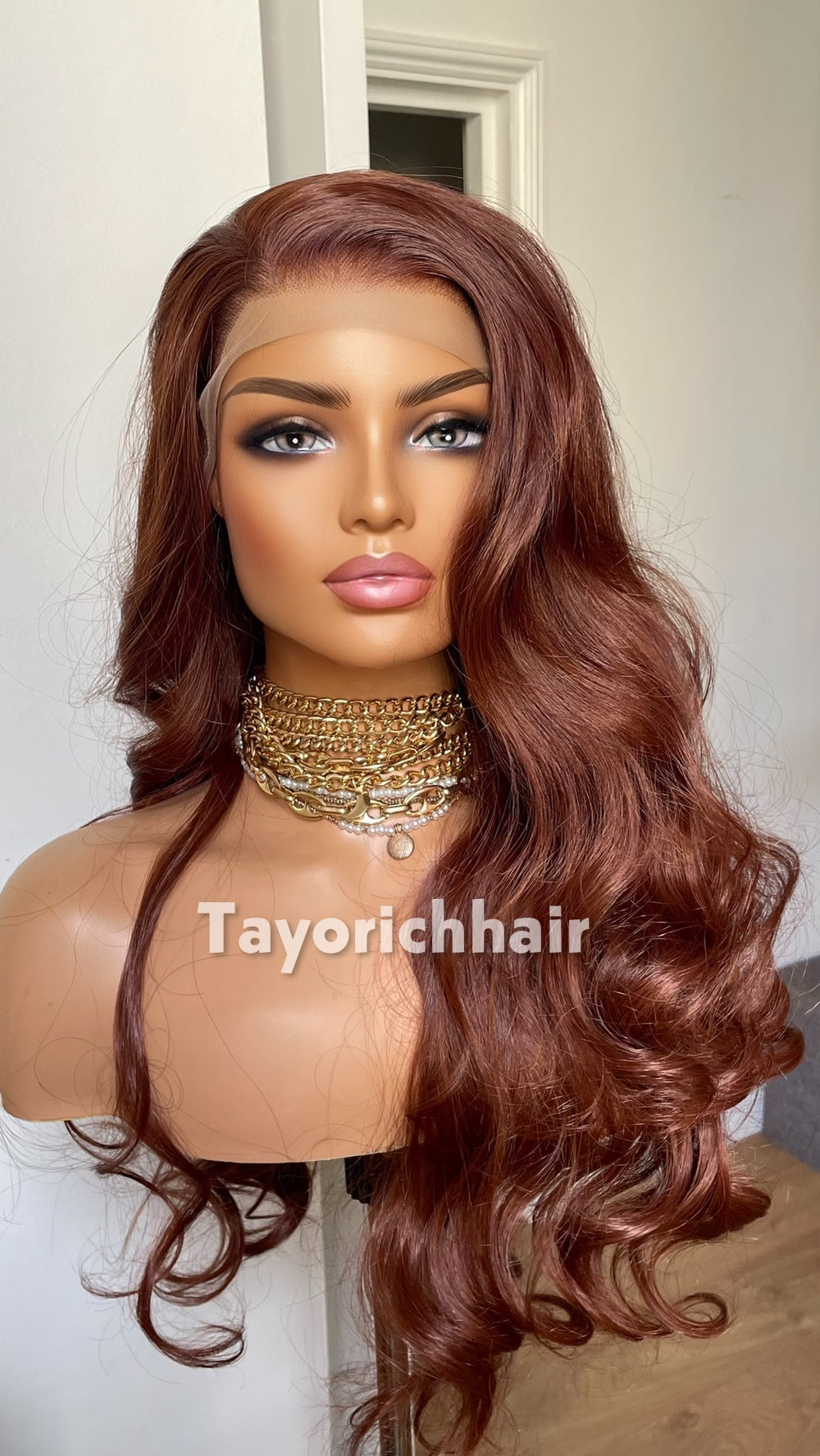 Reddish Brown Lace Front Wig | 24” Bouncy Waves | 13x6 Lace| Tayorichhair