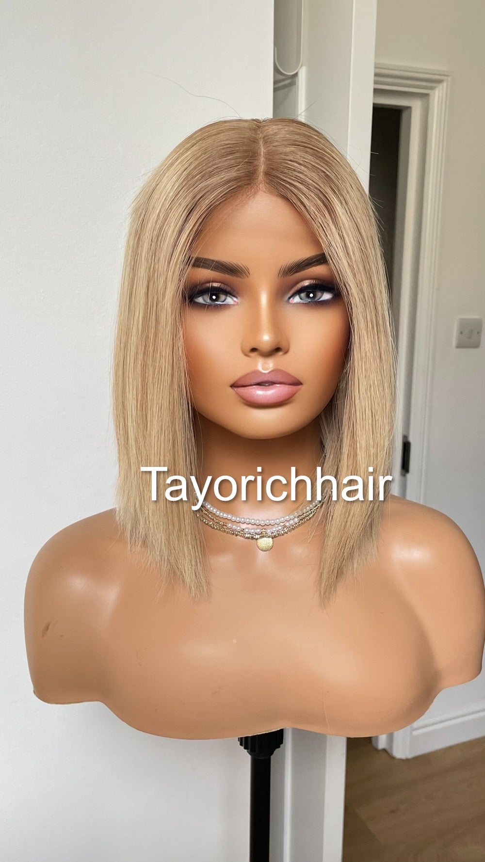 Bob Real Hair Wig/ Ash Blonde Front  Top Wig With Dark Brown Roots/ European Hair Wig