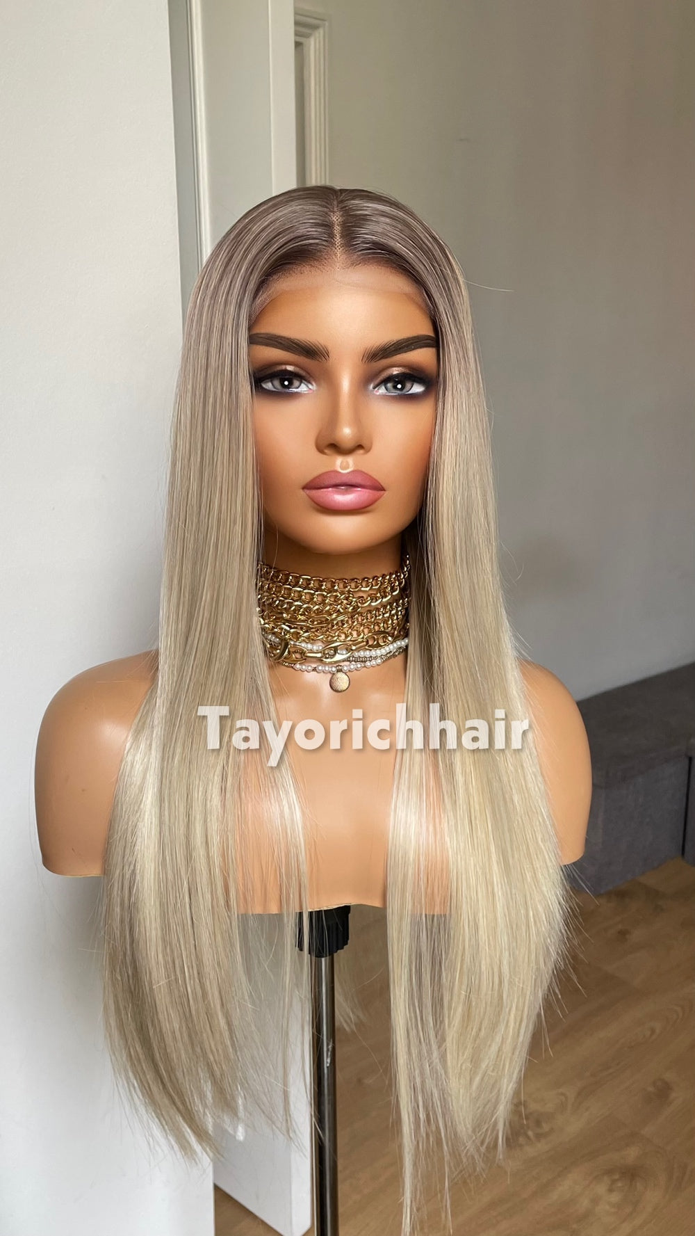 Ombre Glueless Blonde Wig; Long Straight Hair