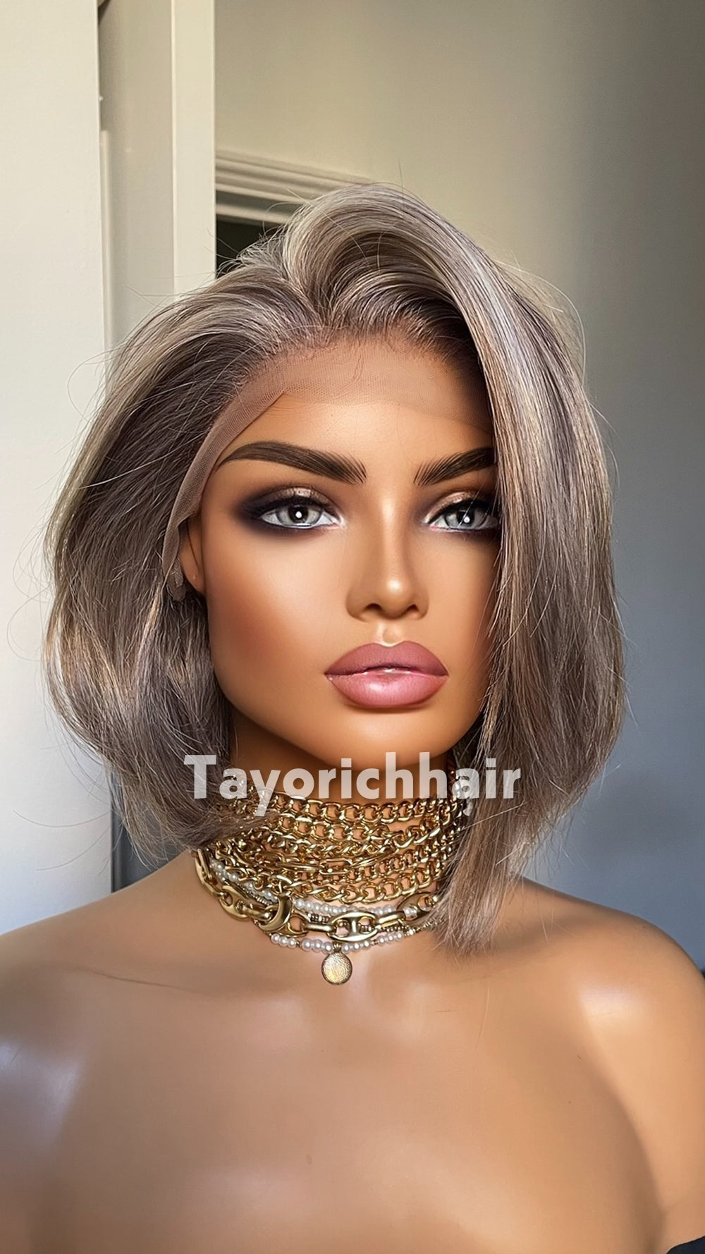 Grey Bob Wig | 10” Straight Heat-Safe Synthetic Lace Front Wig | Tayorichhair