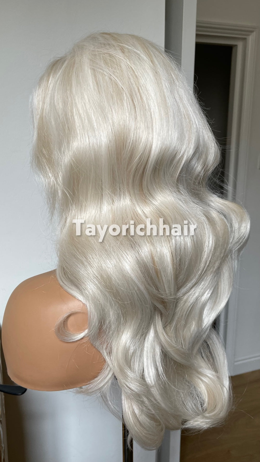 Tayorichhair Premium 16" Heat-Safe Synthetic Hair Wig – Platinum Blonde with Mild Lowlights, Pre-Plucked 13x6 Deep Lace Front (Free Parting)