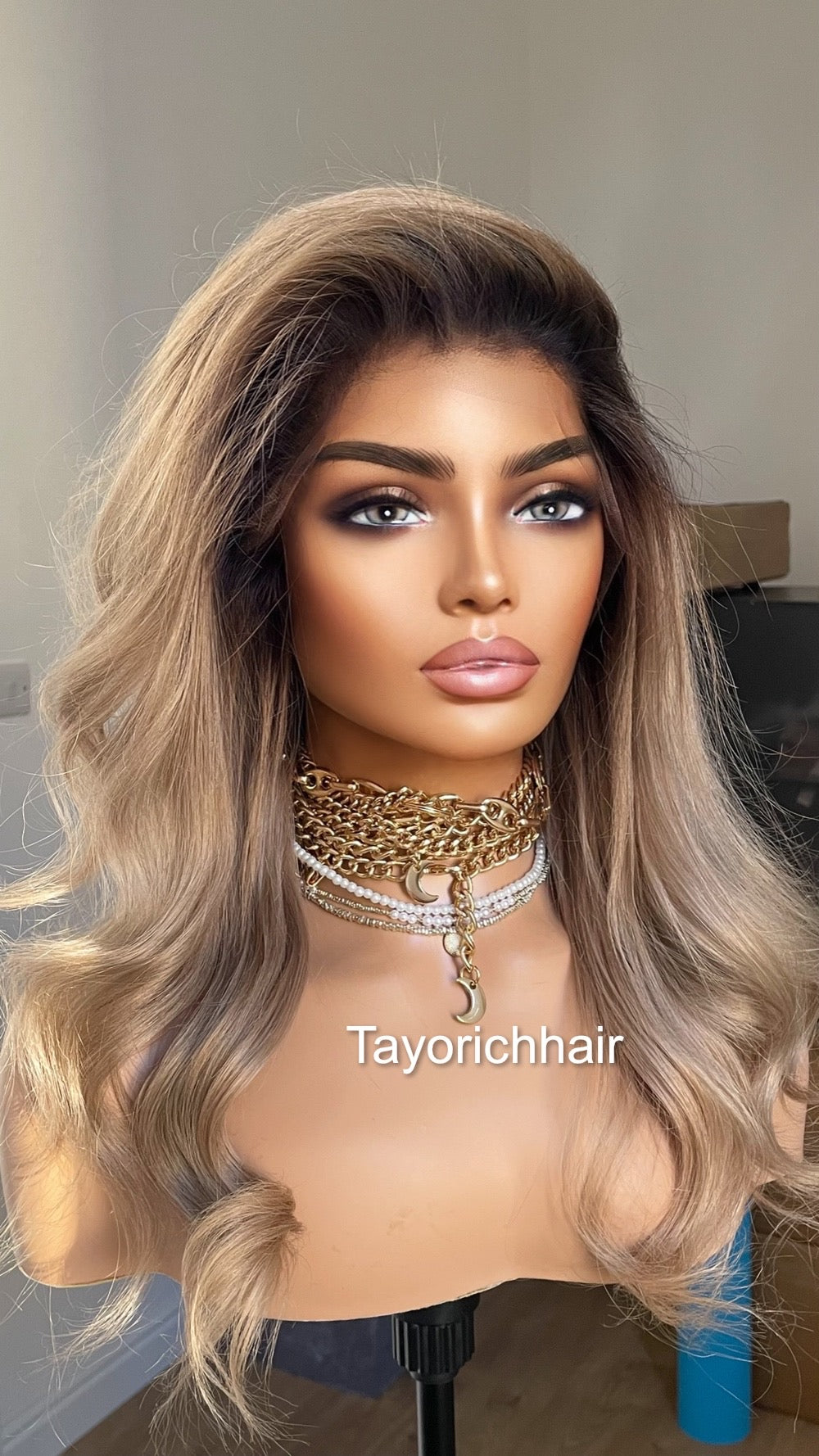 Dark Ash Blonde Short Real Hair With Dark Roots/ 13x4 HD Lace Front Wavy Real Hair Wig/ Small Cap/ Real Hair Wig/Daily Wear Wig For Women