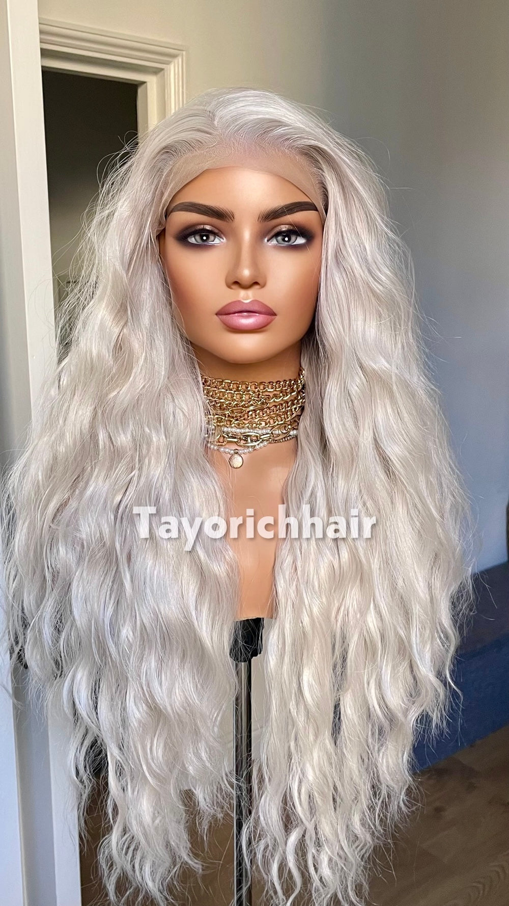 Tayorichhair Icy Platinum Blonde Loose Curls Wig – 24" Heat Safe Synthetic
