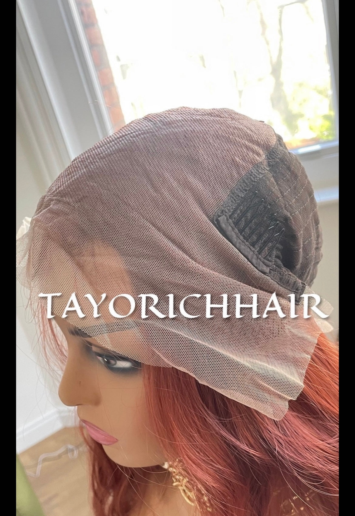 Copper Red Synthetic Lace Wig/ 13x4 Wide Swiss Lace/  22 Inches Free Part Wig Wavy Dark Red Hair Synthetic Wig For Women Dark Auburn Wig