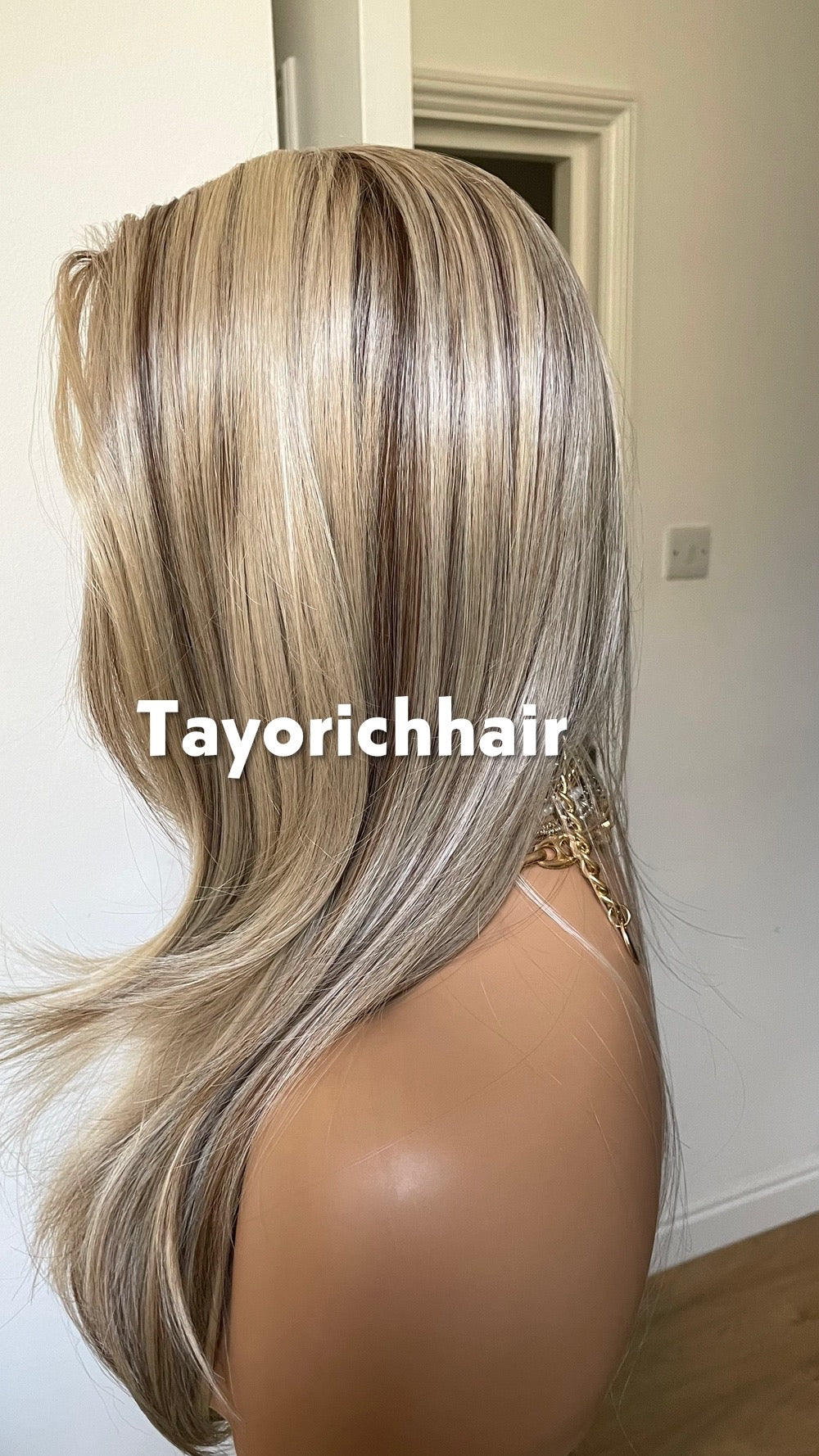 Sunkissed Blonde With Brown Highlights Wig; Lace Frontal Synthetic Wig, 16 Inches, Low Density Wig