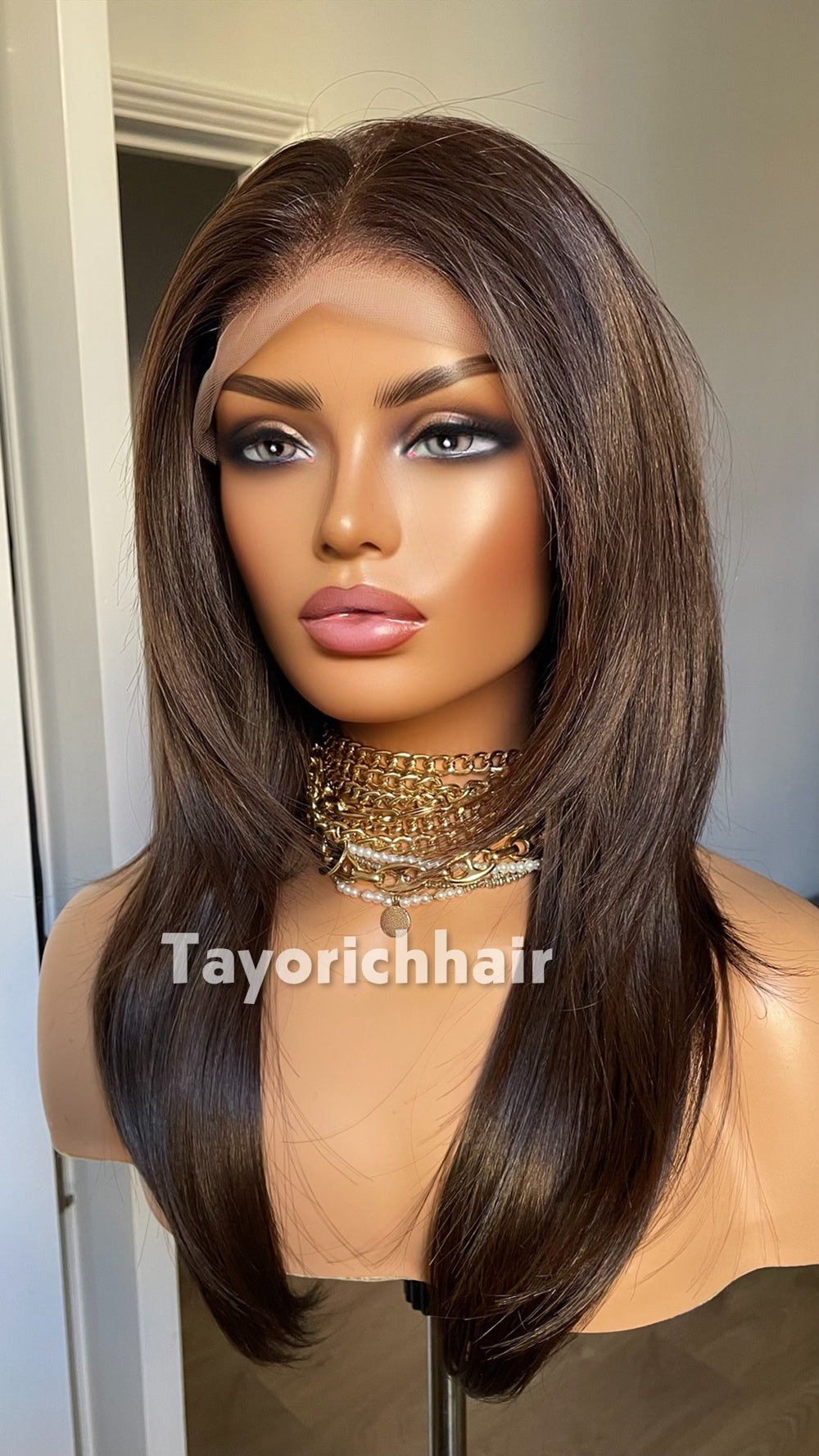 Dark Brown 18” Feathered Layer Wig | Lightweight Lace Front