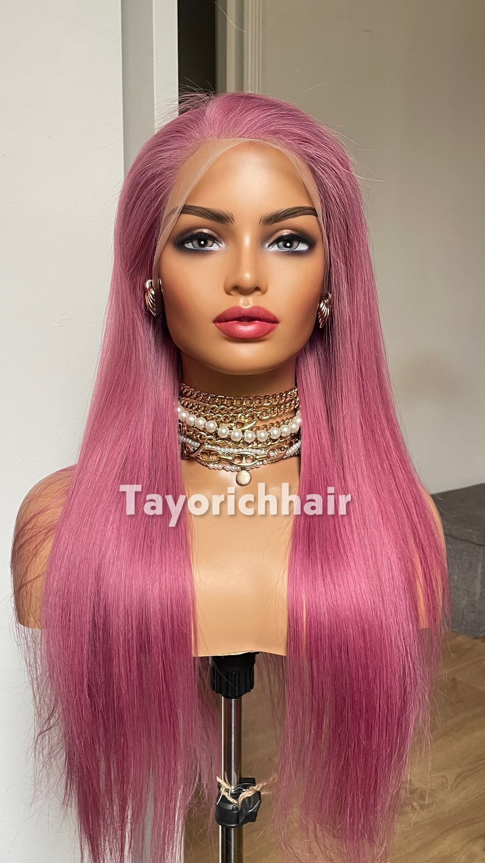 22-Inch Pastel Pink Straight Human Hair Wig – 13x4 Lace, 150% Density