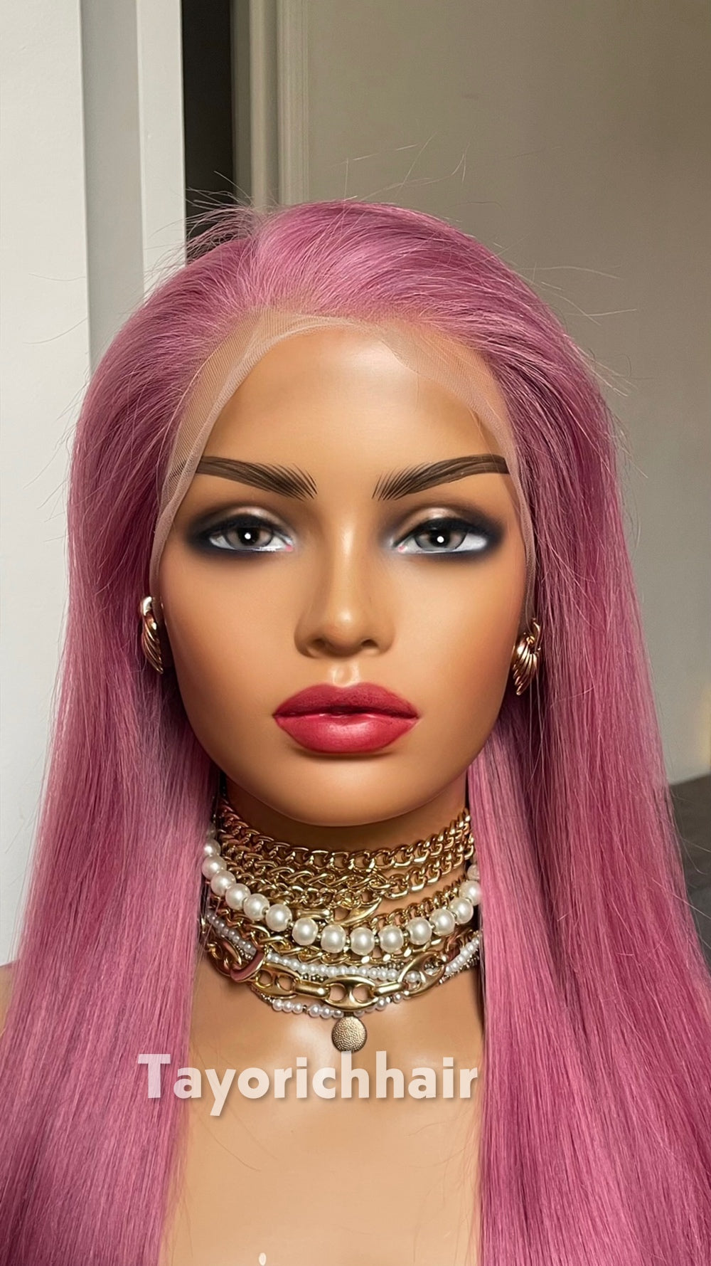 22-Inch Pastel Pink Straight Human Hair Wig – 13x4 Lace, 150% Density