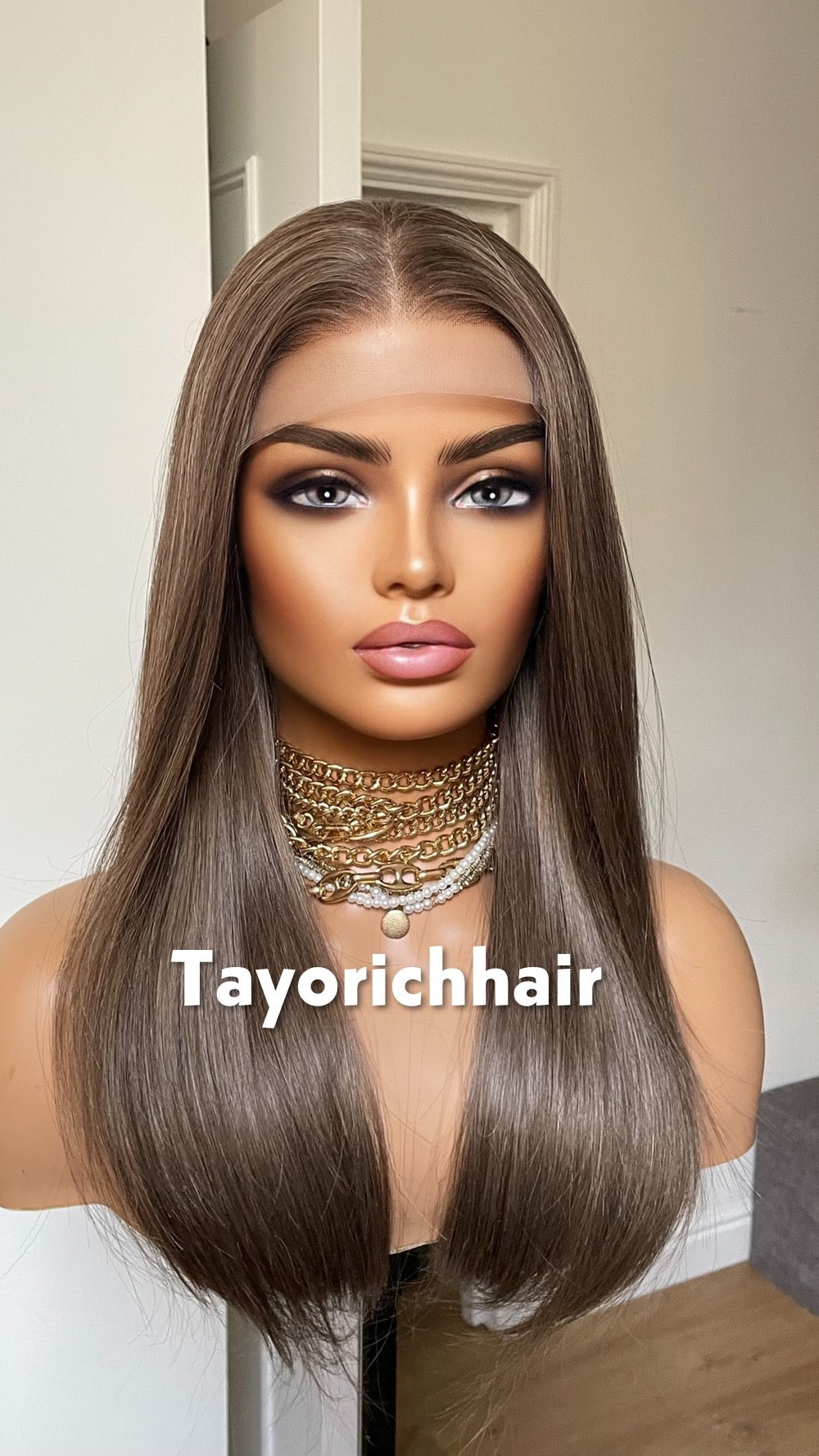 Dark Ash Blonde Straight Wig- 16 Inch Lace Front, Heat Resistant Synthetic Hair