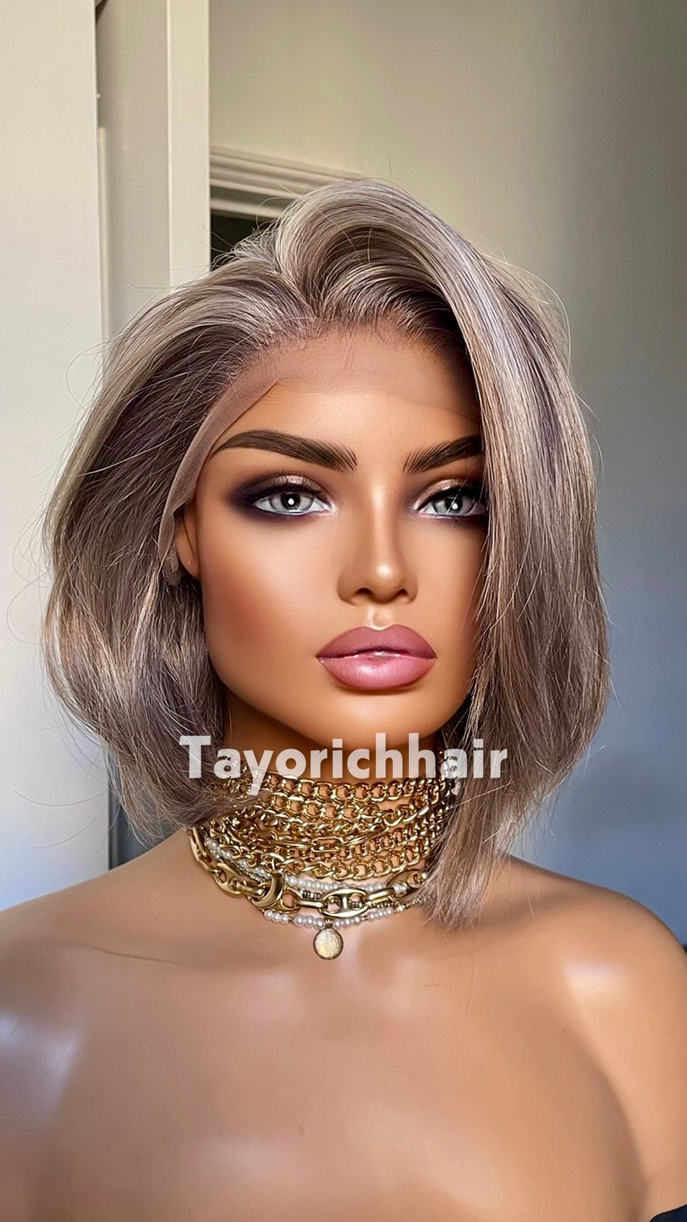 Grey Bob Wig | 10” Straight Heat-Safe Synthetic Lace Front Wig | Tayorichhair
