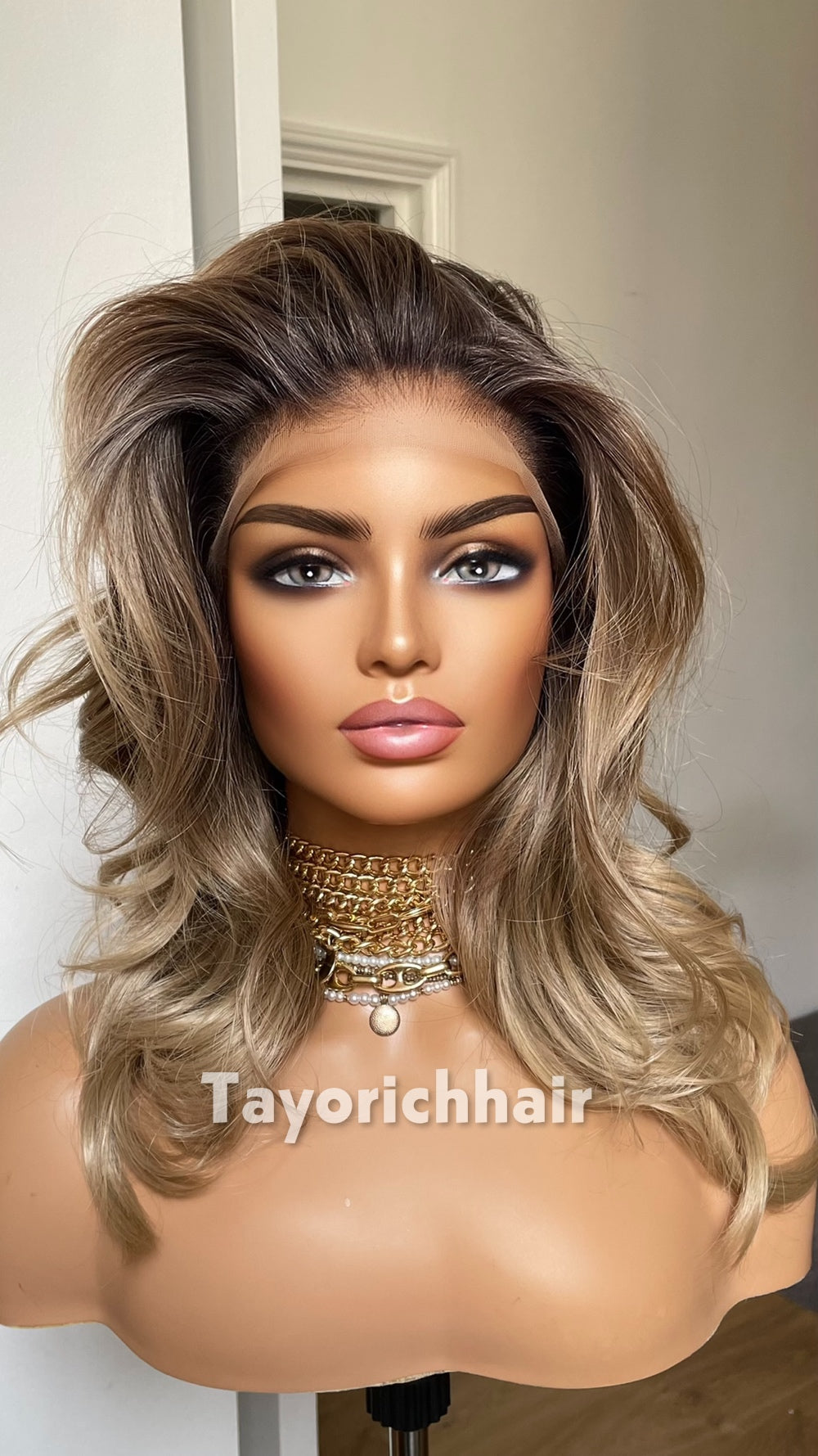 Mushroom Blonde Synthetic Lace Front Wig | 14 Inch Wavy Synthetic