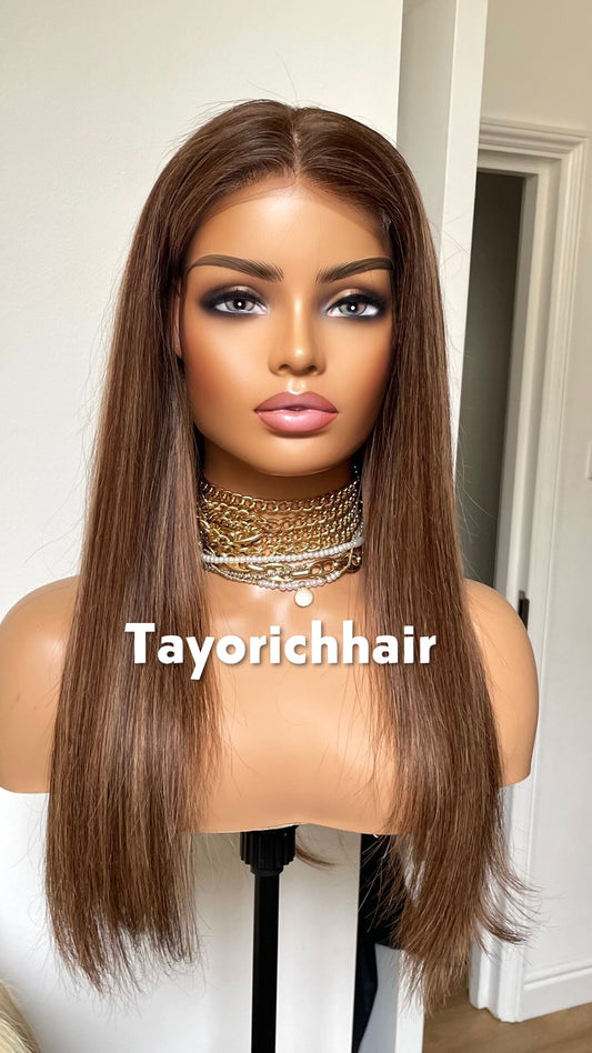 Blonde And Brown Human Hair Wig With 5x5 HD U-Part Lace- 18 Inches Straight Wig- Medium Cap Size- Beginner Friendly Human Hair Wigs For Women-Tayorichhair Wigs