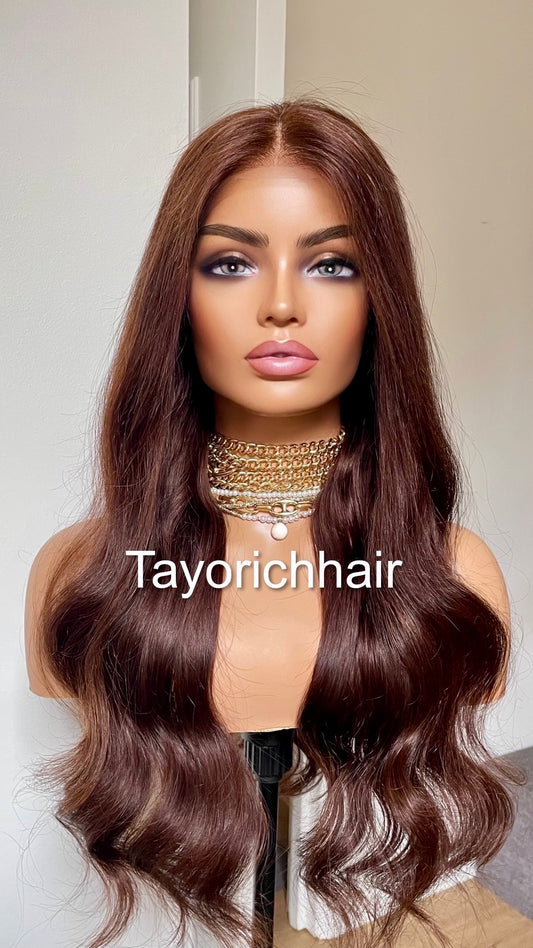 Dark Brown Human Hair Lace Frontal Wig-13x4 HD Lace Wig-Natural Looking Wig For Small Head Sizes-Tayorichhair Wigs