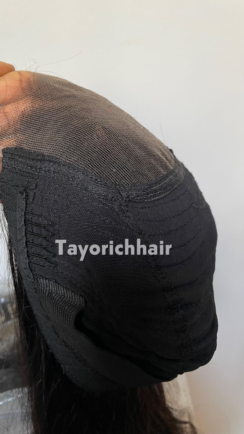 TayoRichHair 4x4 HD Lace Wavy Wig with Bangs – 100% Soft Human Hair (24 Inch, 150% Density, Color 1B, Small/Extra-Small Cap, Snug Glueless Fit)