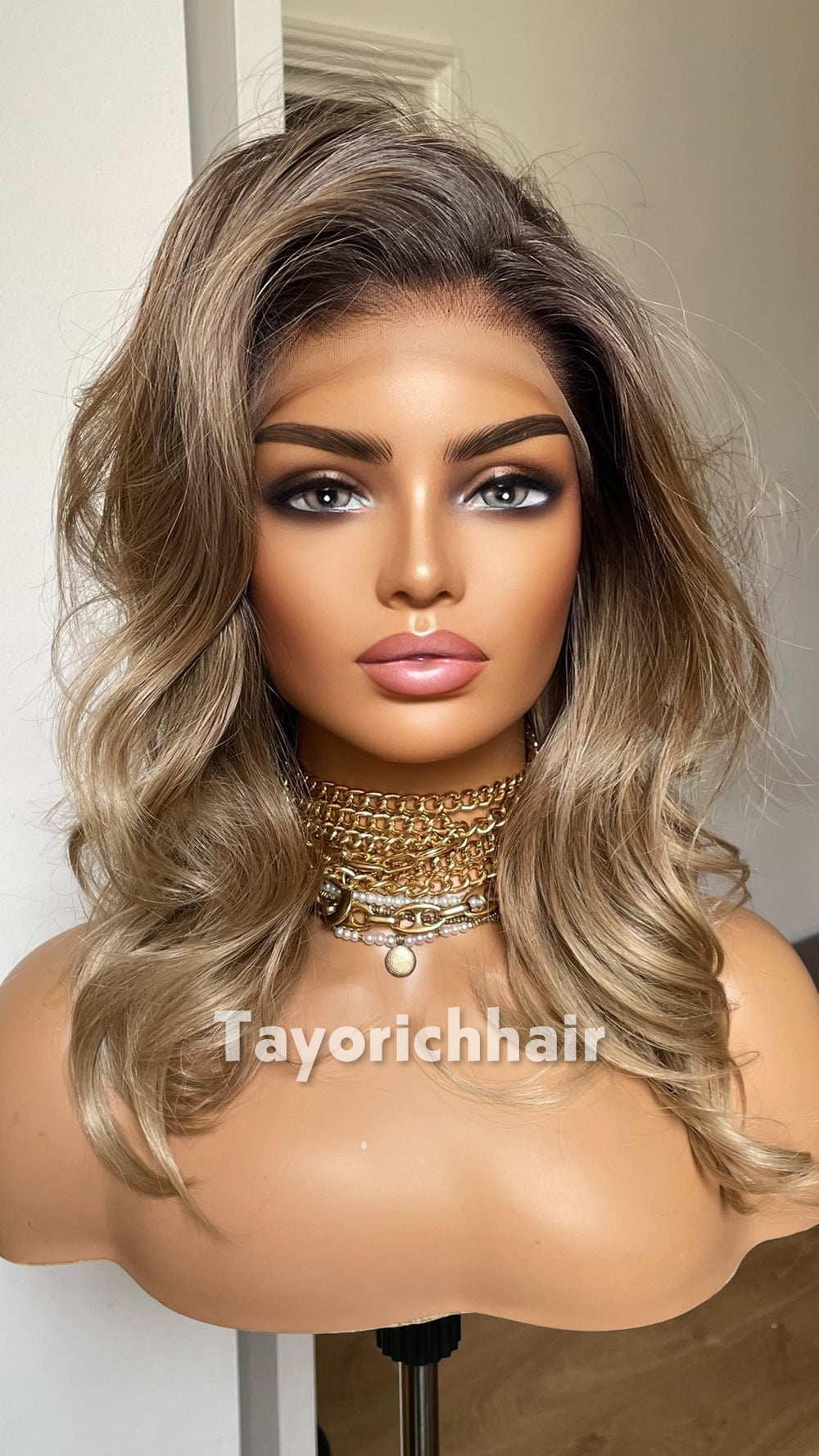 Mushroom Blonde Synthetic Lace Front Wig | 14 Inch Wavy Synthetic