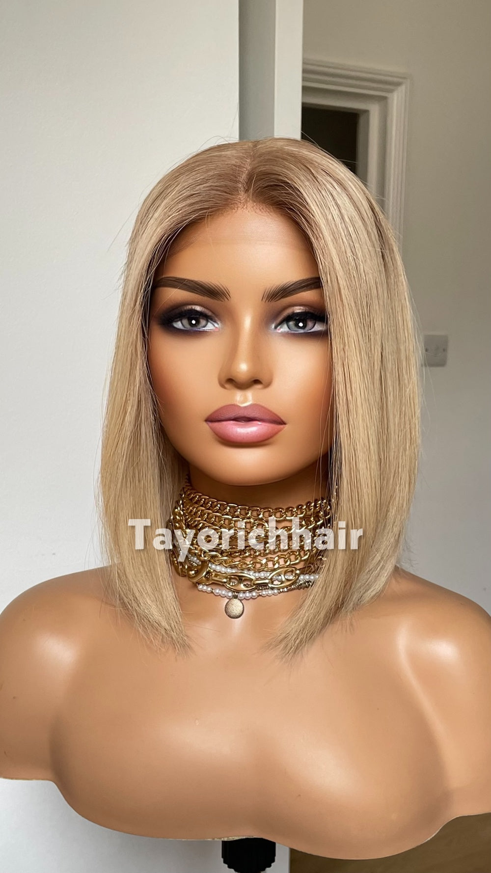 Glueless 12 Inch Blonde Bob Human Hair Wig - 150% Density, Silk Top European Virgin Hair