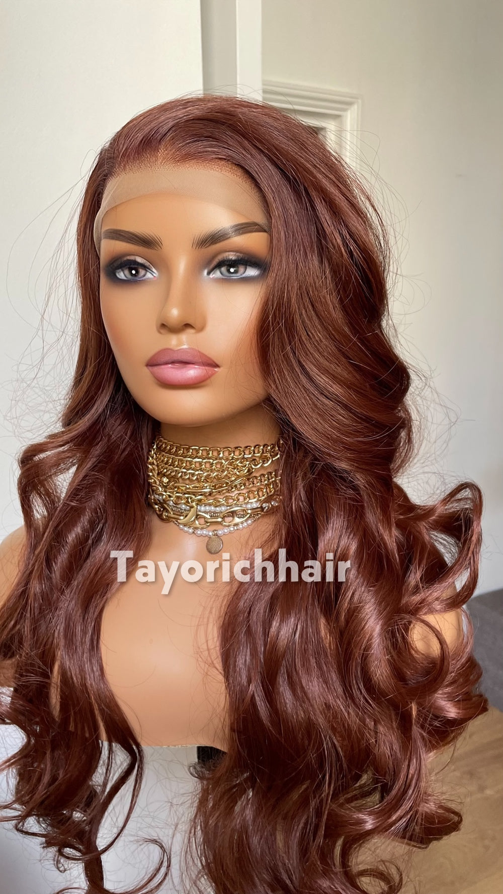 Reddish Brown Lace Front Wig | 24” Bouncy Waves | 13x6 Lace| Tayorichhair