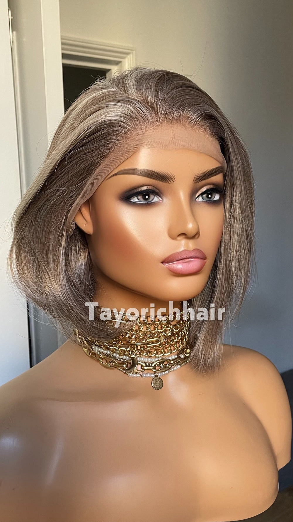 Grey Bob Wig | 10” Straight Heat-Safe Synthetic Lace Front Wig | Tayorichhair