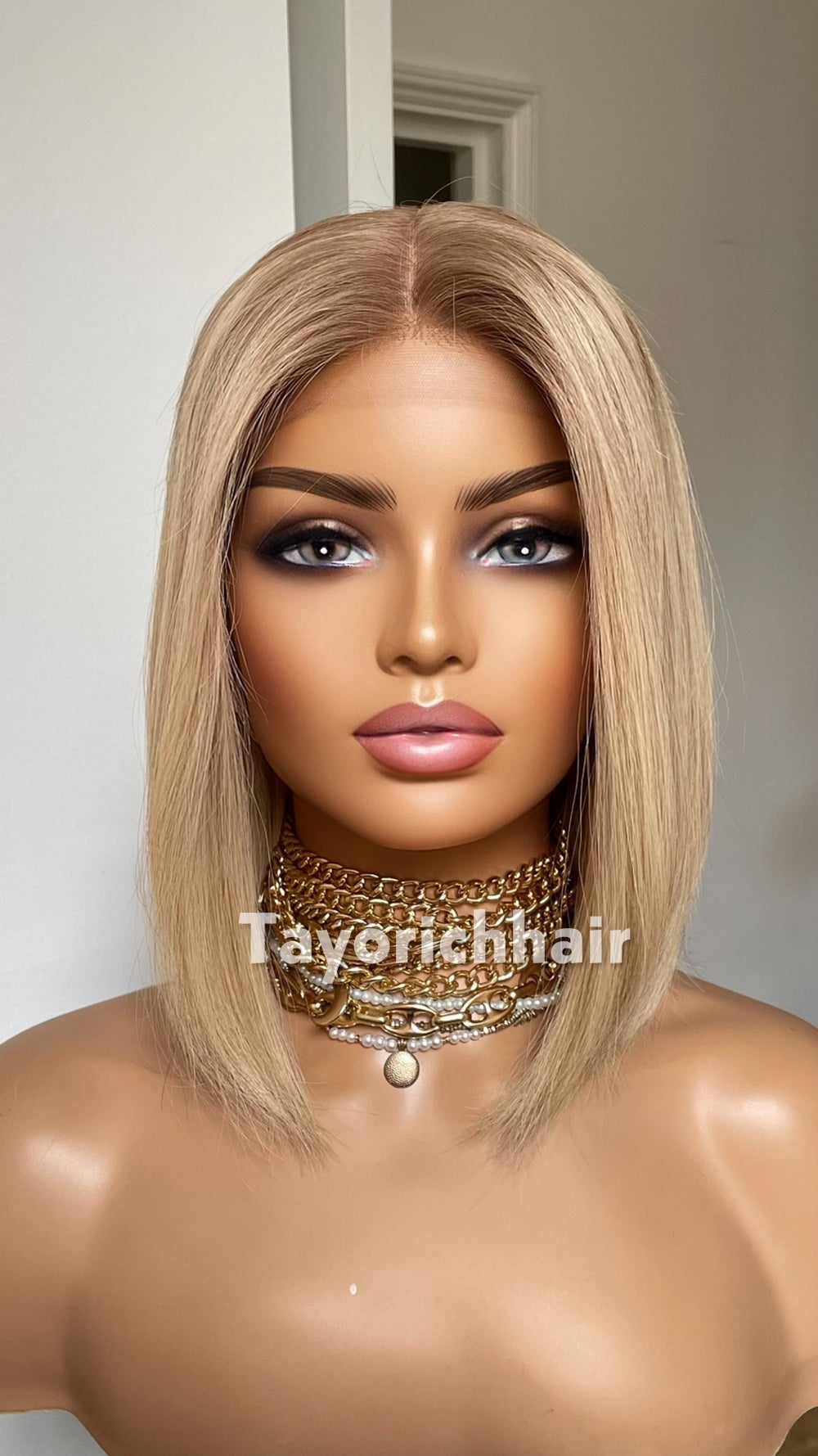 Glueless 12 Inch Blonde Bob Human Hair Wig - 150% Density, Silk Top European Virgin Hair