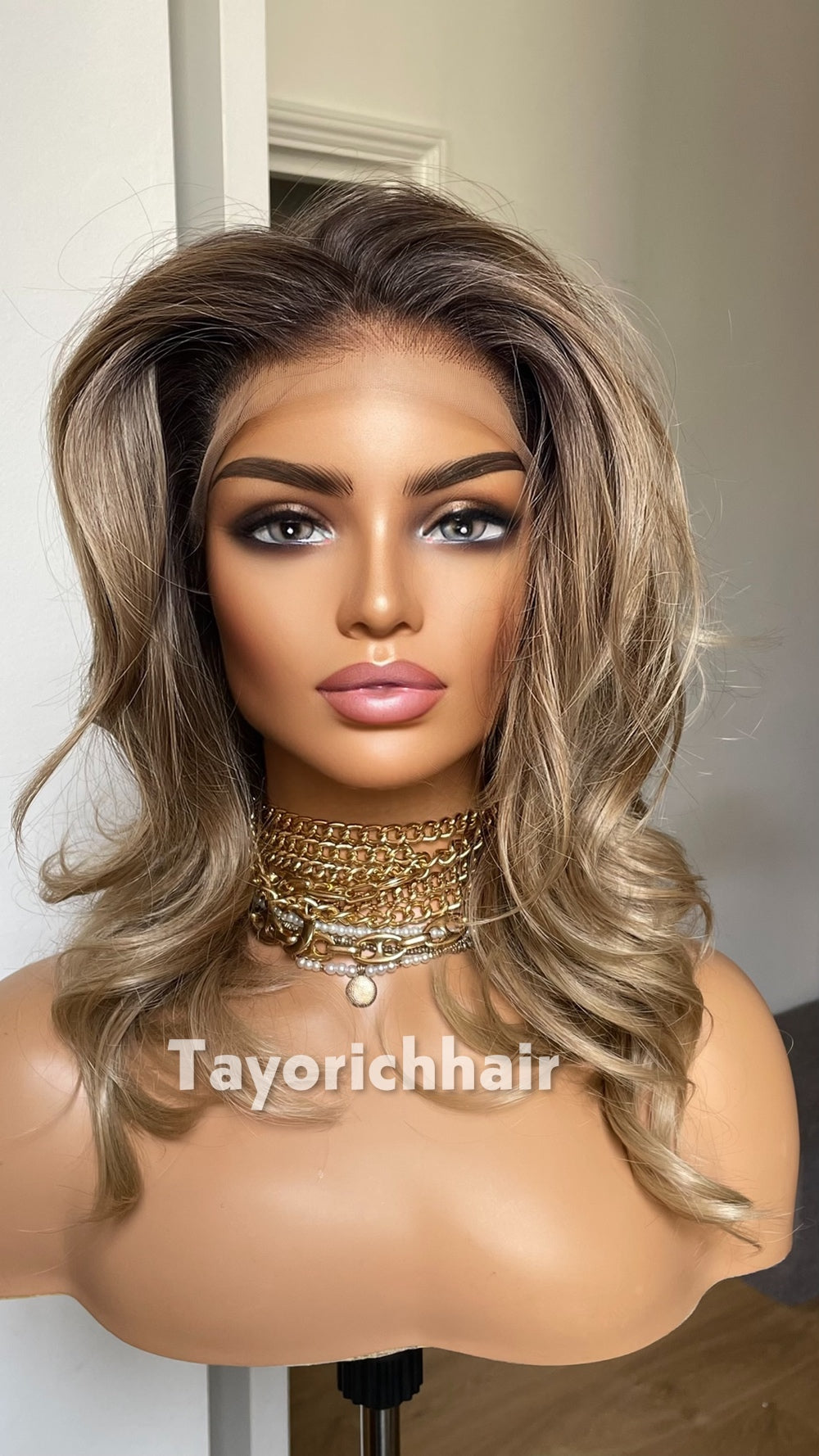 Mushroom Blonde Synthetic Lace Front Wig | 14 Inch Wavy Synthetic