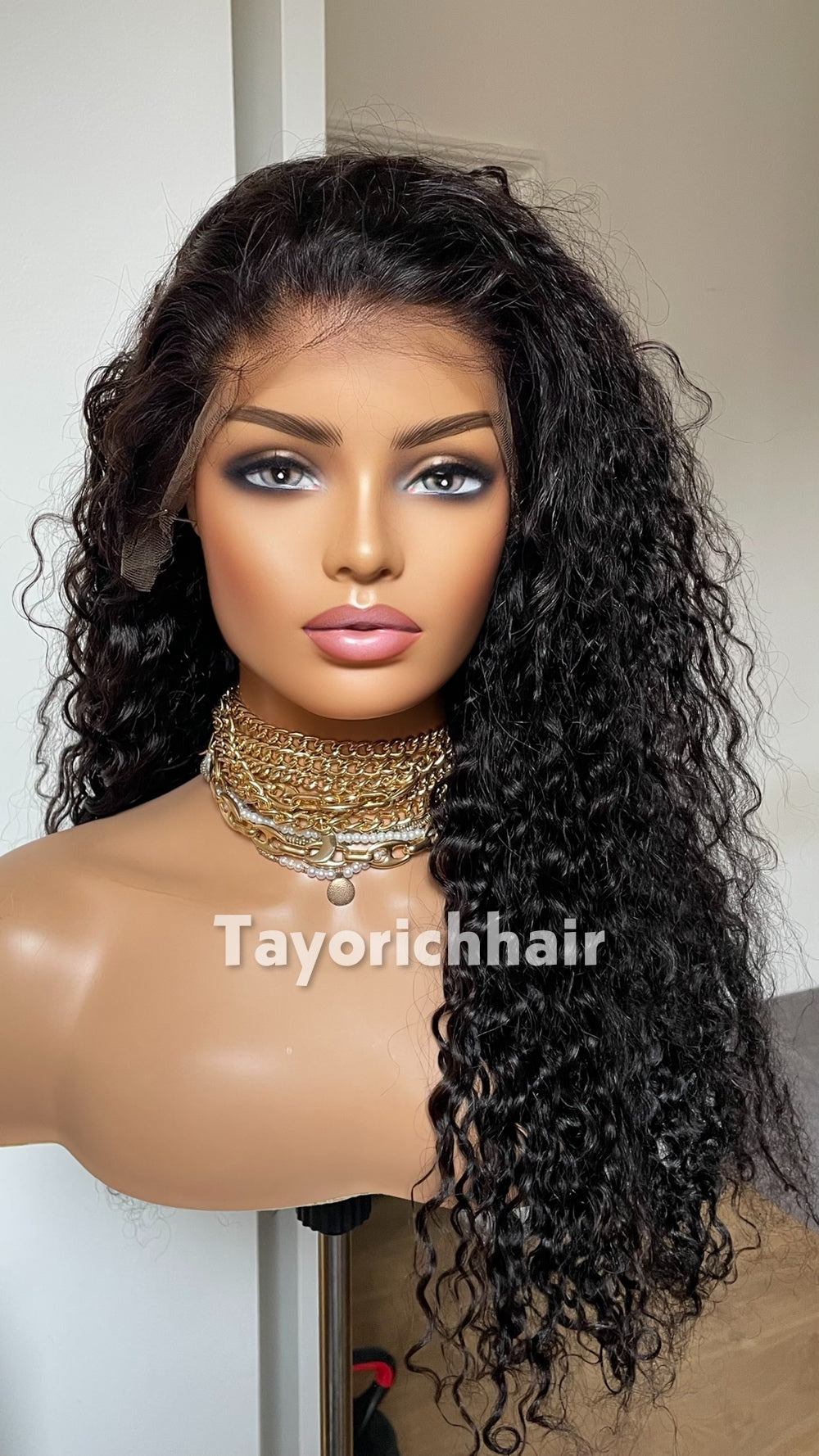 24" Wet and Wavy Curls HD Lace Human Hair Wig - 180% Density 1B Natural Black | Medical & Beauty