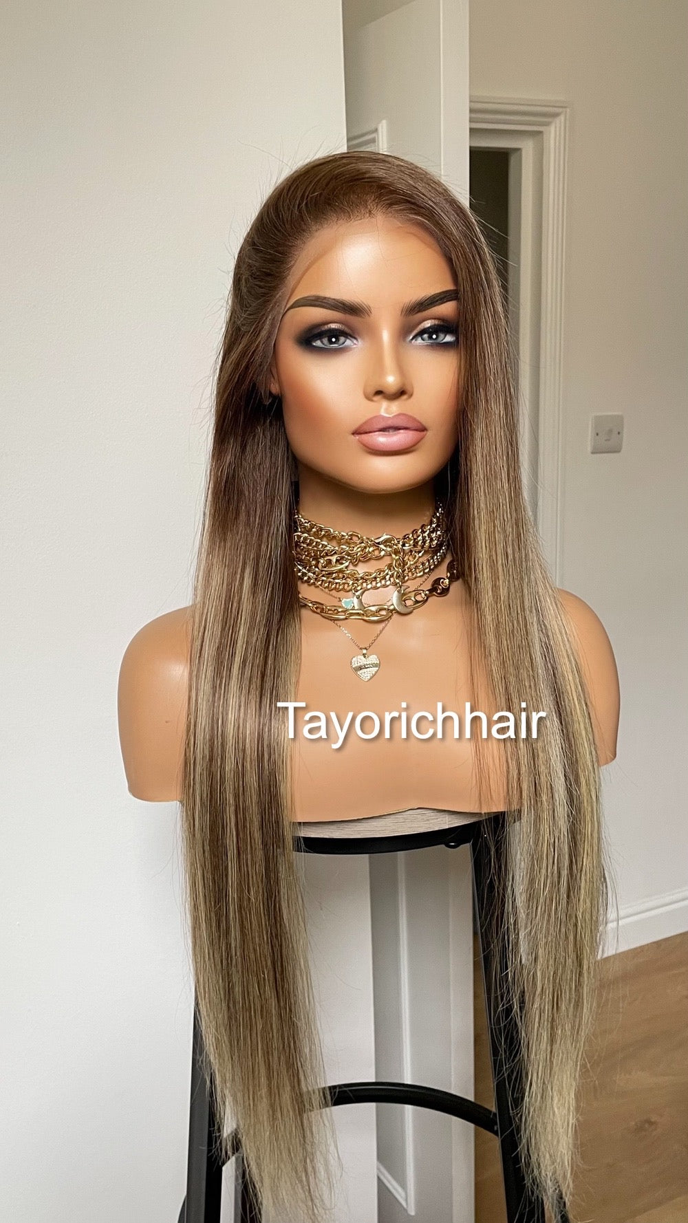 Ombre Balayage Brazilian Human Hair Wig•13x4 HD Lace Wig•Dark Brown Roots 26 Inches Long Straight Hair Wig•Ready To Ship Wig For Hairloss