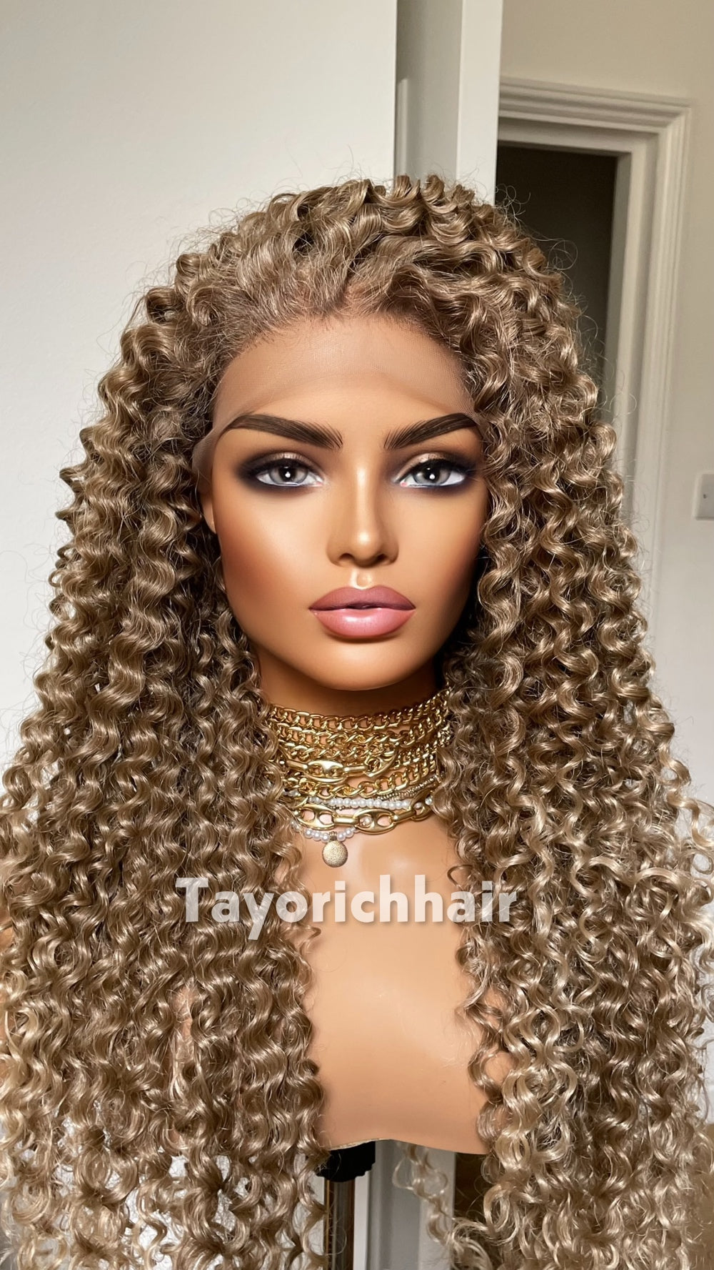 TayoRichHair | 24" Natural Ash Blonde Deep Spiral Curl Lace Front Wig (13x6 Lace)