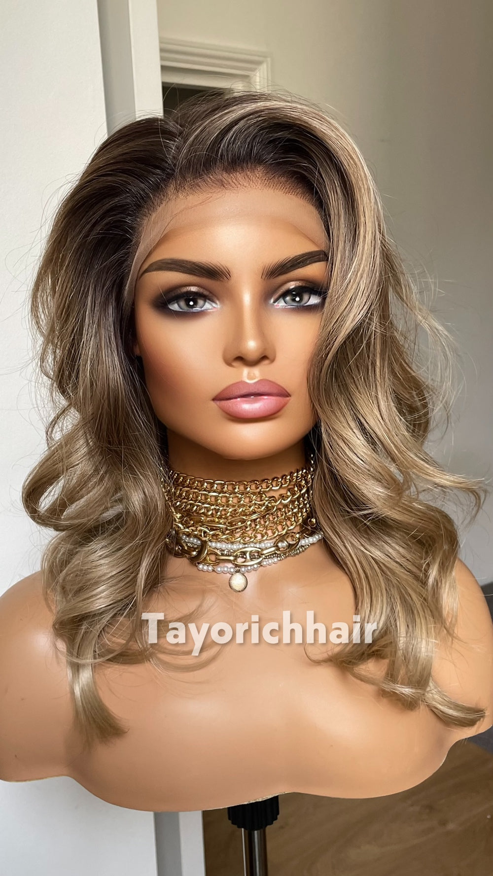 Mushroom Blonde Synthetic Lace Front Wig | 14 Inch Wavy Synthetic