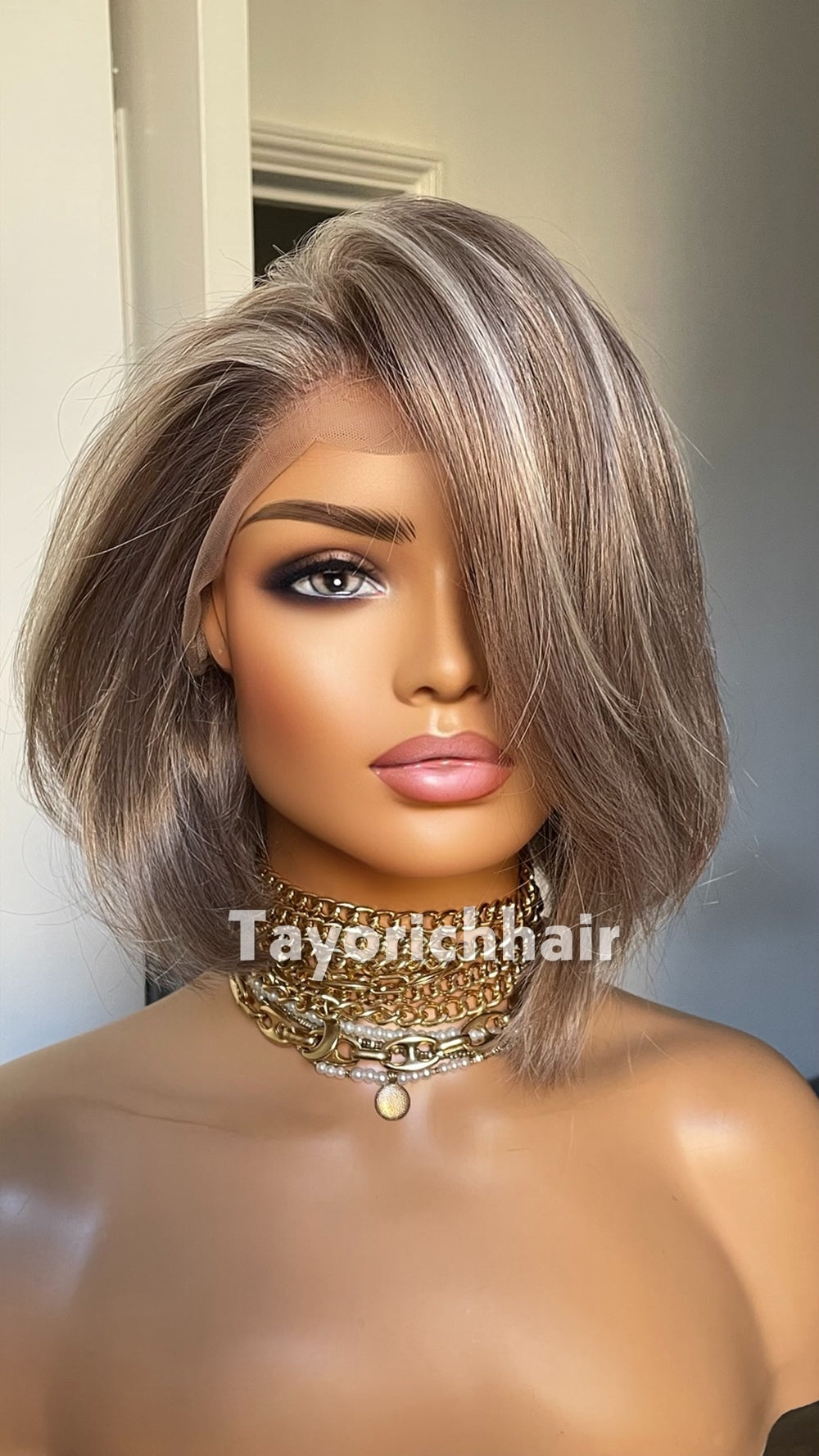 Grey Bob Wig | 10” Straight Heat-Safe Synthetic Lace Front Wig | Tayorichhair