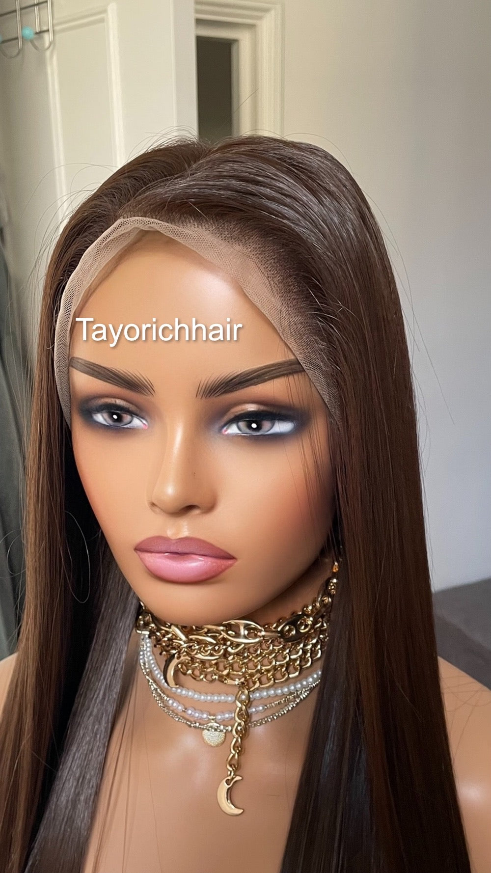 Dark Brunette Brown Lace Front Straight Wig For Women Natural Looking 13x6 Lace Front Wig With Realistic Hair Line Heat Friendly Synthetic