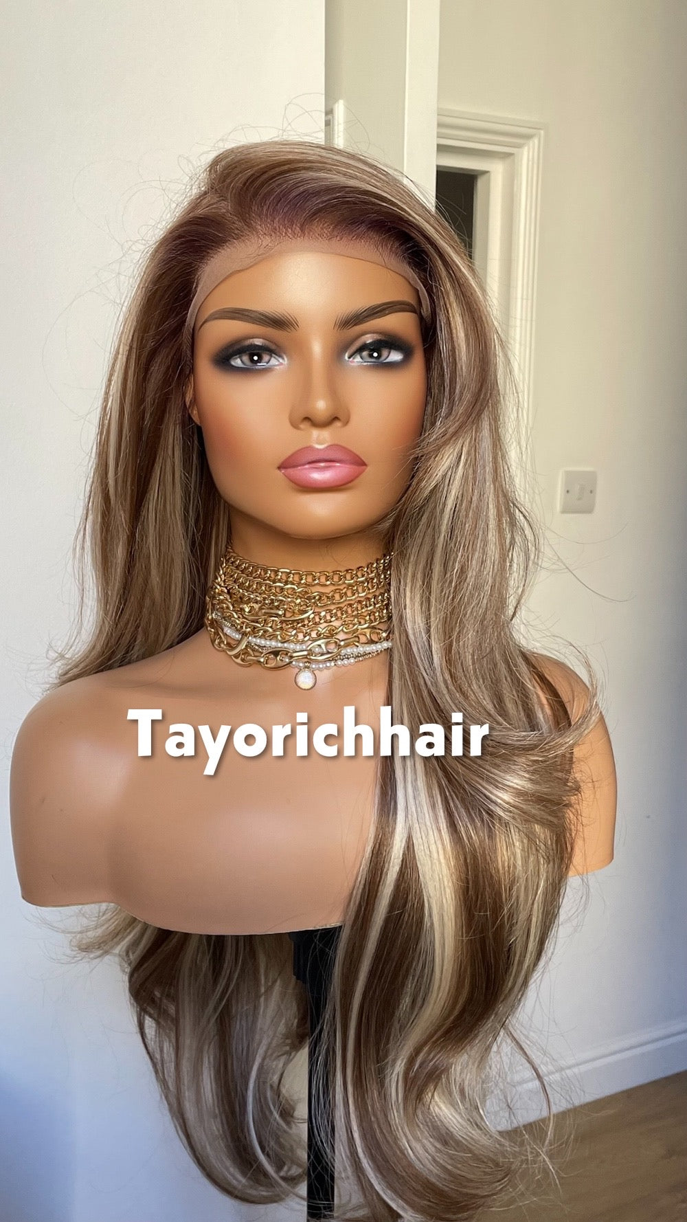 Mixed Blonde And Brown Lace Front Wig; Layered 24 Inch, Pre Plucked Hairline