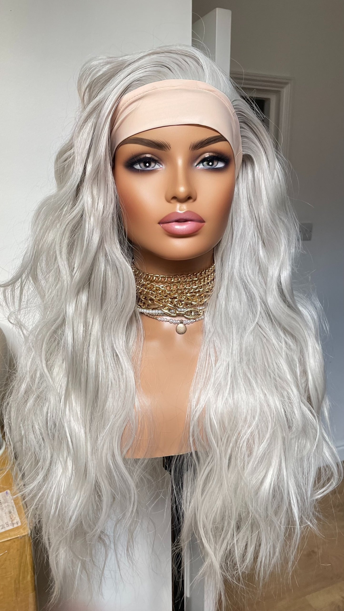 Ponytail Glueless Wig/ No Lace/ Headband Wig For Women/ Updo Synthetic Wig