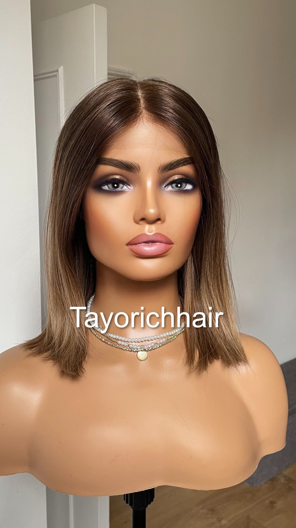 Dark Ash Brown Straight Human Hair Wig- 15 Inches Lace Top European Hair Wig- Natural Looking Luxury Wig- Small Cap Size- Tayorichhair Wigs