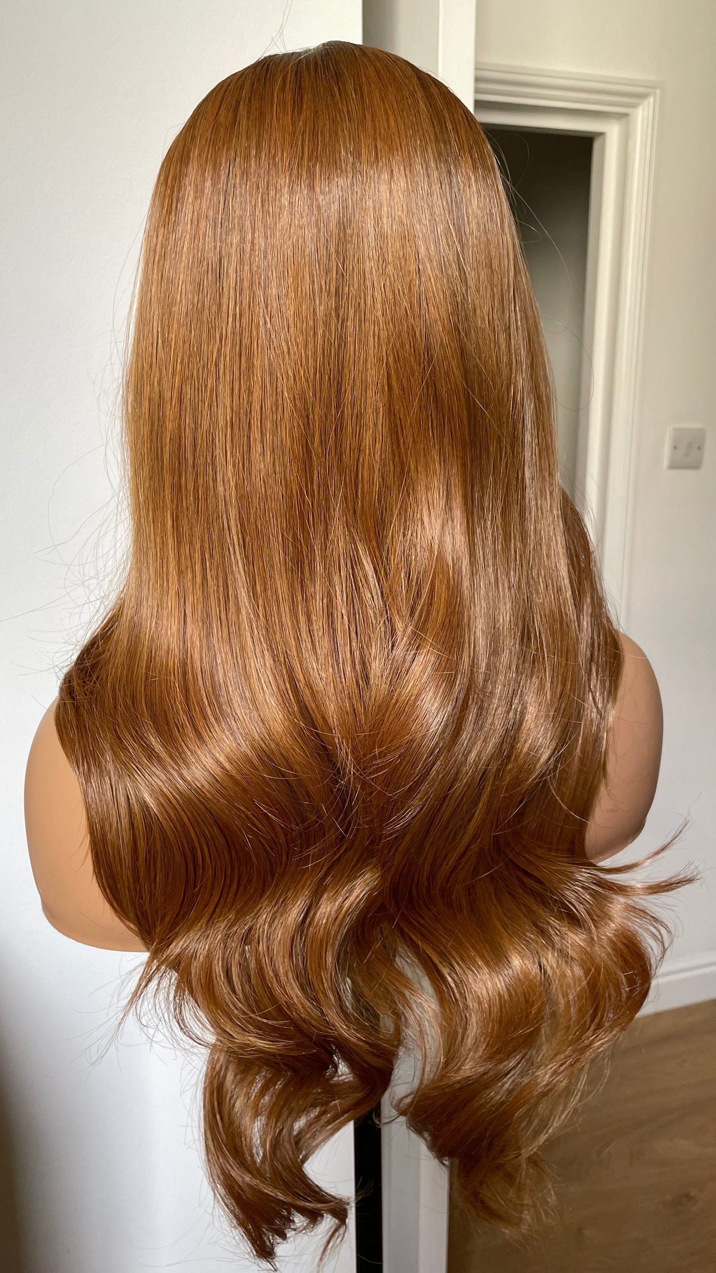 Ginger Synthetic Lace Front Wig With Highlights; Dark Roots, Wavy Hair