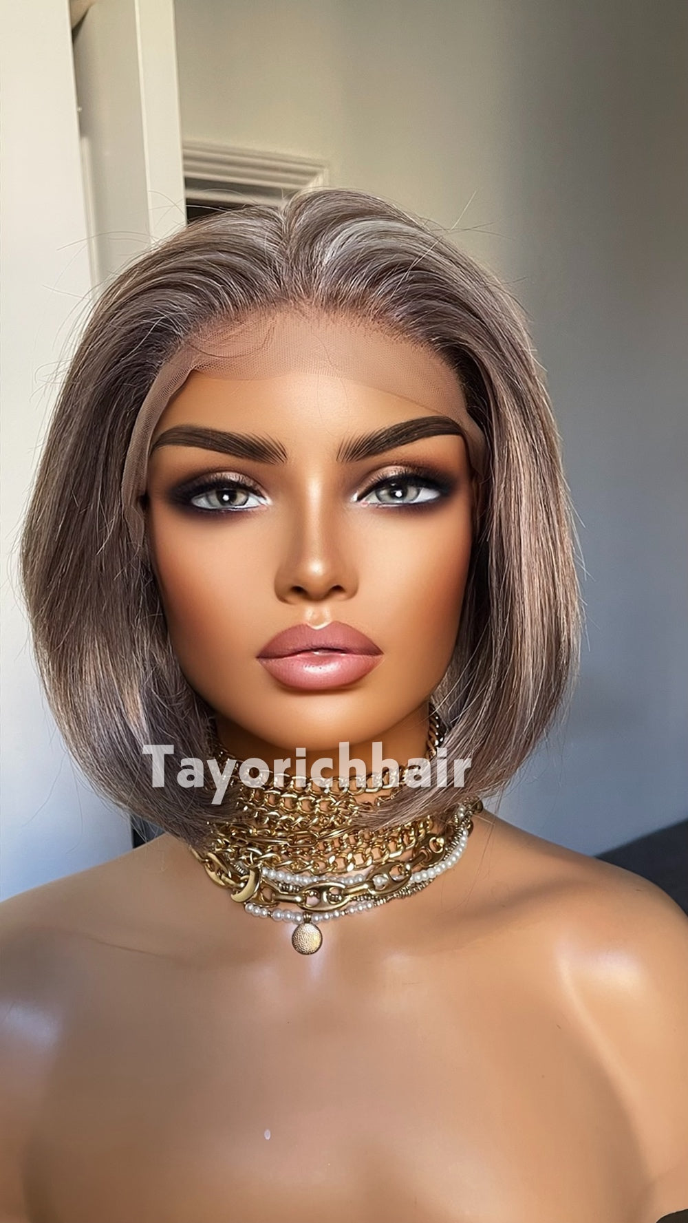 Grey Bob Wig | 10” Straight Heat-Safe Synthetic Lace Front Wig | Tayorichhair