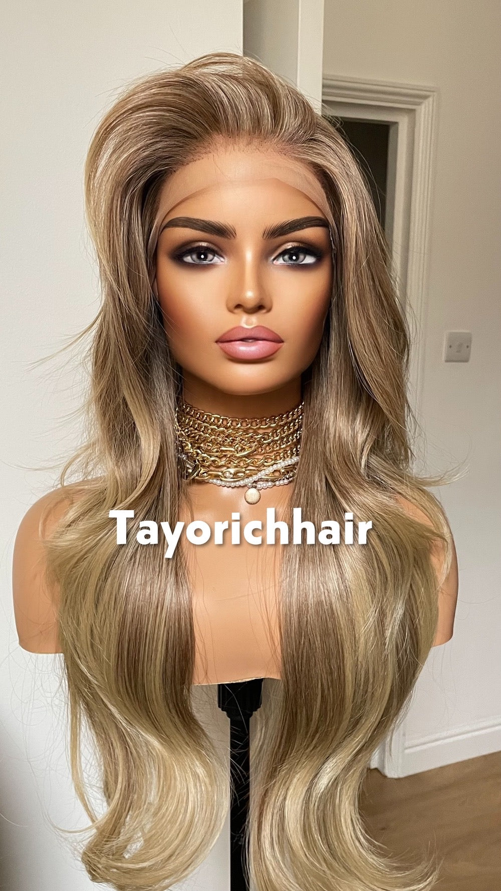 Ash Blonde Heat Safe Synthetic Lace Front Wig | 24” Layered | 13x6 Transparent Lace | Glueless | Tayorichhair