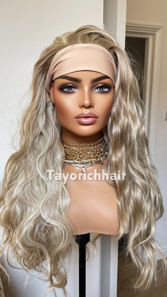 Ponytail Gym Wig With Band / Exercise Wig/ Workout Blonde Wig With Head Band/Heat Safe Synthetic Curly Wig For Running And Daily Workout
