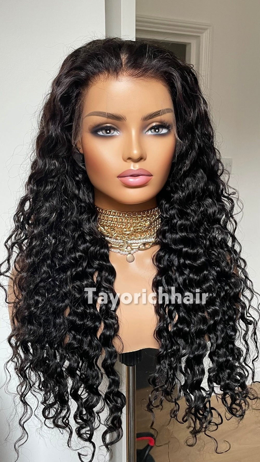 TayoRichHair 13x6 HD Lace Front Exotic Deep Curl Wig – 100% Soft Human Hair (24 Inch, 180% Density, Color 1B, Small/Medium Cap, Firm Hold Glueless Fit)