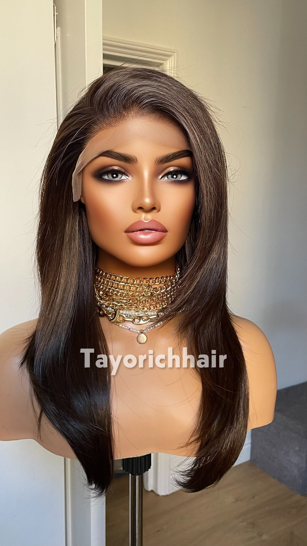 Dark Brown 18” Feathered Layer Wig | Lightweight Lace Front