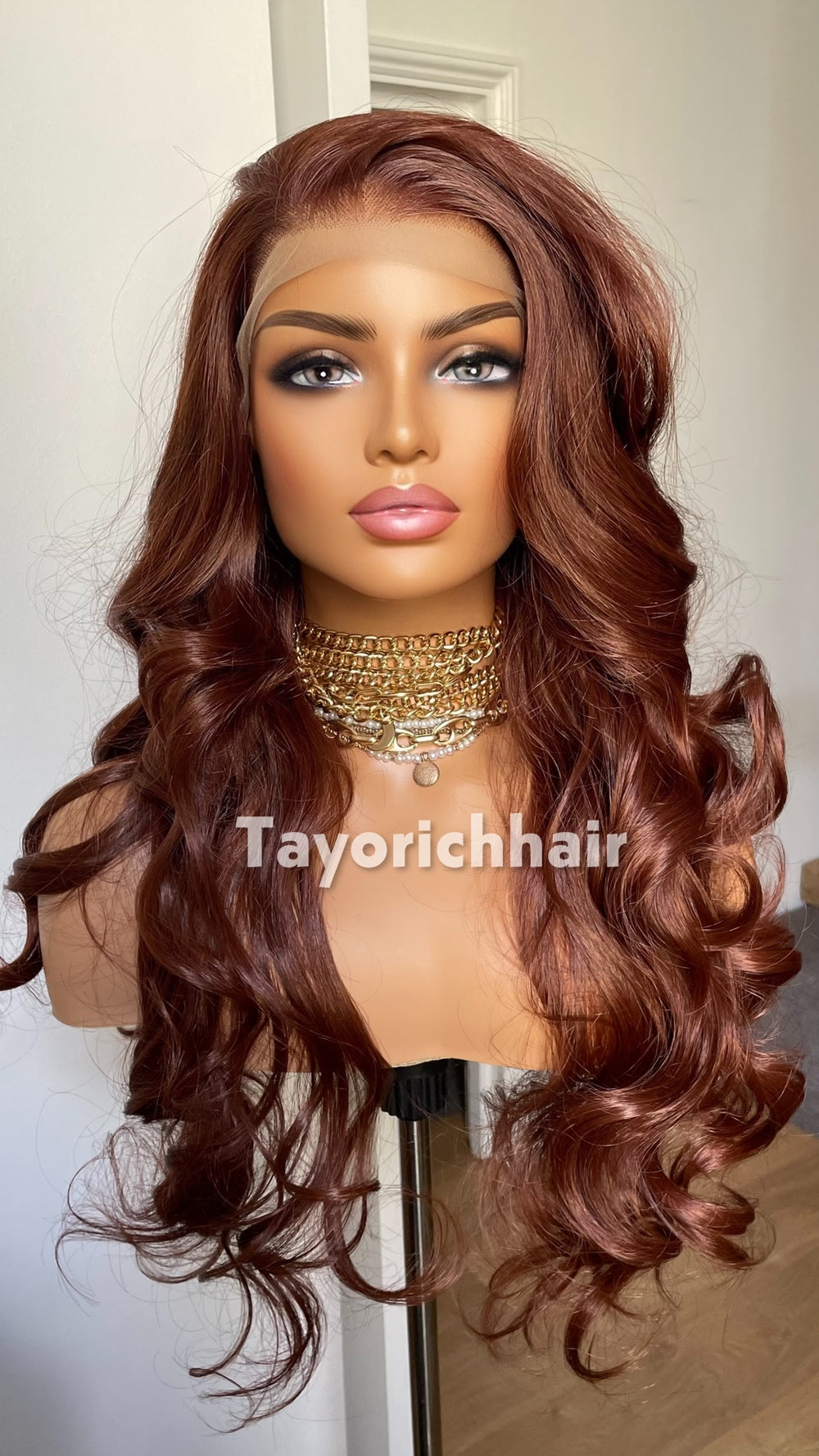 Reddish Brown Lace Front Wig | 24” Bouncy Waves | 13x6 Lace| Tayorichhair