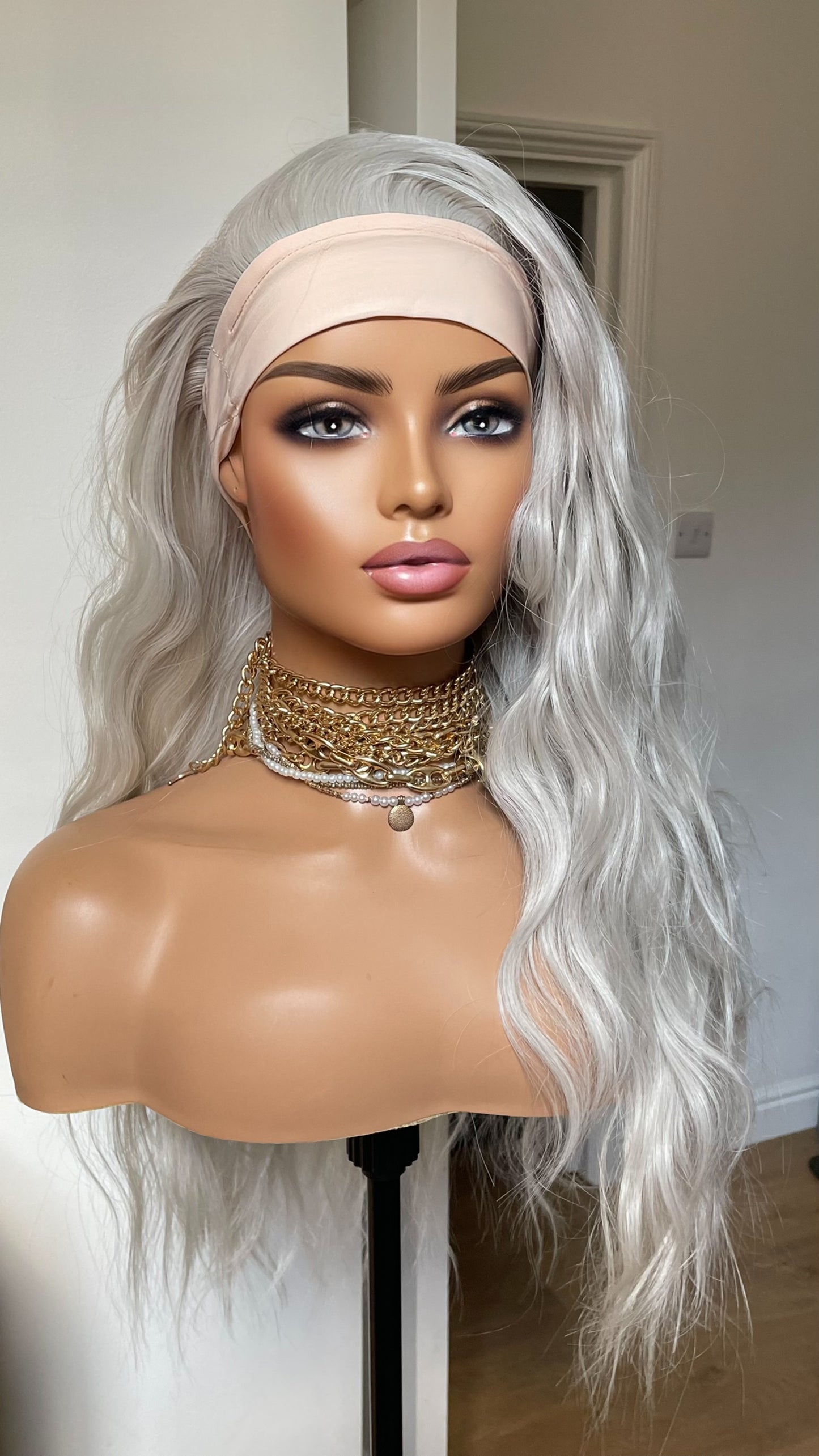 Ponytail Glueless Wig/ No Lace/ Headband Wig For Women/ Updo Synthetic Wig