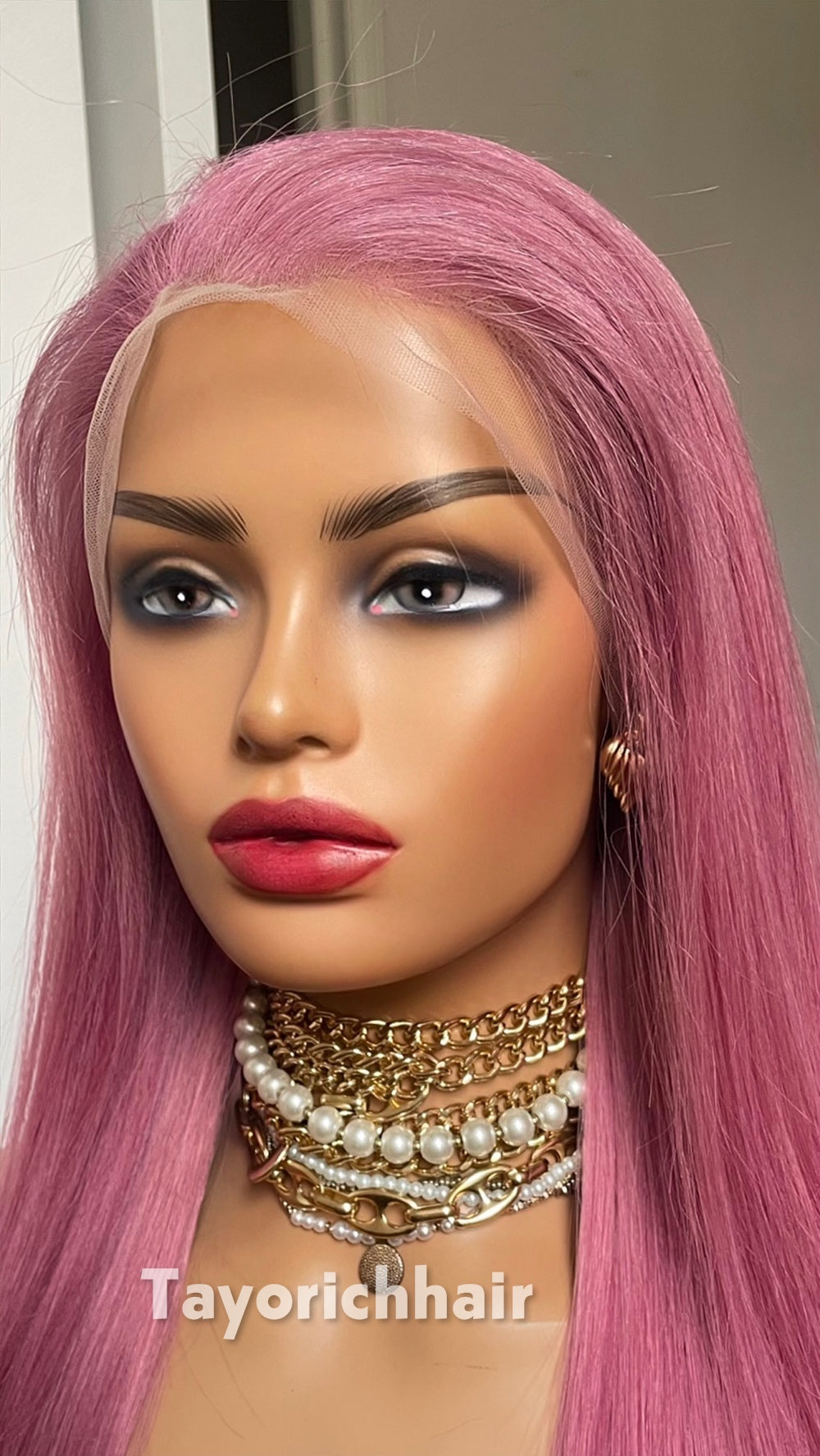 22-Inch Pastel Pink Straight Human Hair Wig – 13x4 Lace, 150% Density